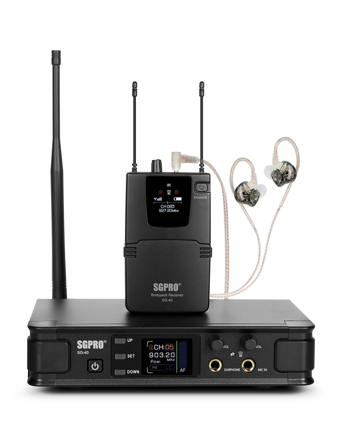 Professional Wireless In-Ear Monitor System - Mono IEM with Metal Transmitter & Bodypack Receiver, 85 Adjustable Frequencies, 262ft Range for Live Bands, Studio Recording & Stage Performances | Perfect for Musicians, DJs & Event Performers