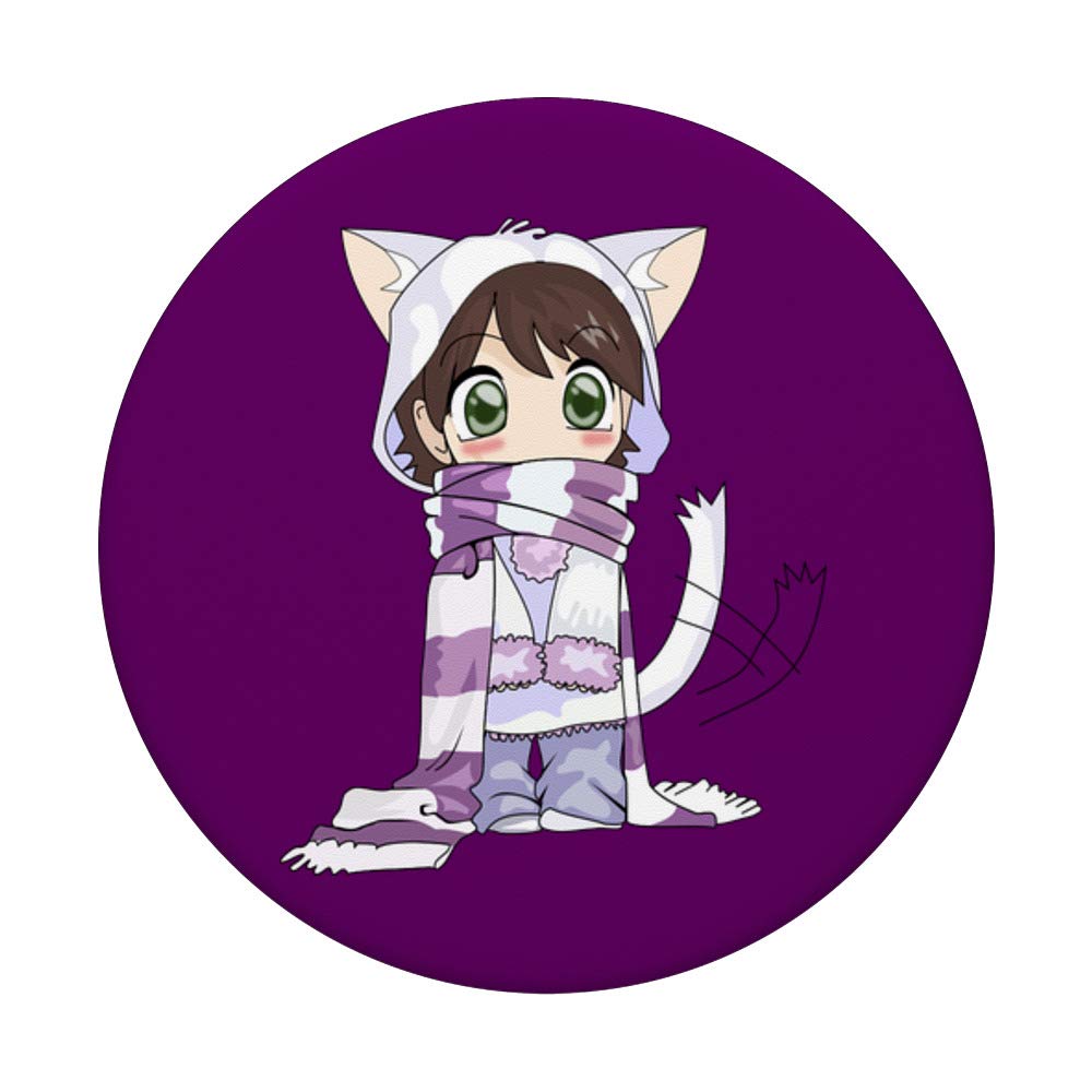 Chibi Cat Anime Girl Purple PopSockets PopGrip - Swappable Phone Grip for iPhone, Samsung & Tablets | Cute Anime Accessory for School, Work & Travel