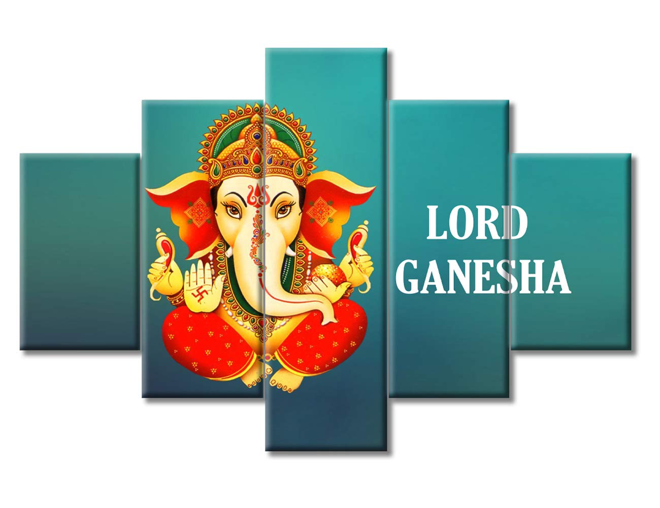 TUMOVO Ganesha Wall Art - 5 Piece Indian God Poster Set with Wooden Frame, Modern Home Decor for Living Room (60x40 Inches, Ready to Hang) - Perfect for Yoga Studios, Meditation Spaces & Bohemian Interior Design