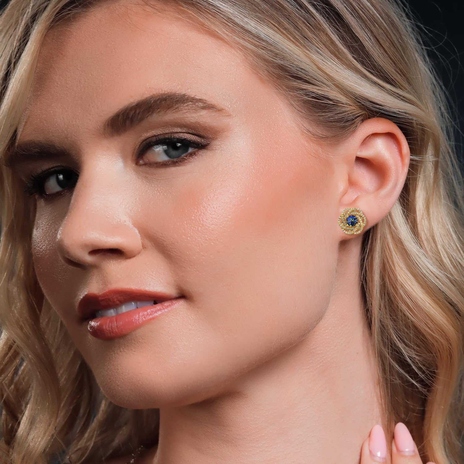 Gem Stone King 18K Gold Plated Sterling Silver 6MM Round Birthstone Stud Earrings with White Moissanite & Removable Jackets - Perfect Gift for Women, Birthday, Anniversary, Mother's Day & Everyday Wear