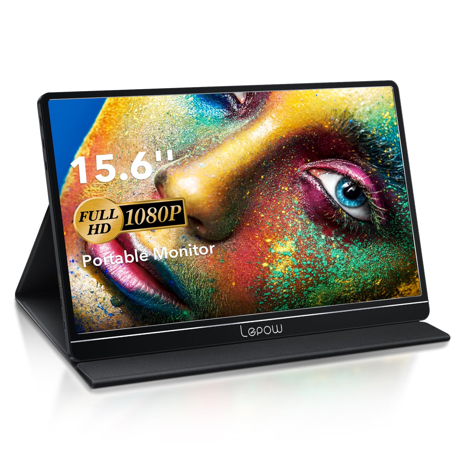Lepow 15.6 Inch Portable Monitor - FHD 1080P IPS Display, Ultra-Slim USB-C HDMI External Screen with Built-in Speakers & Eye Care Technology, Smart Cover Included - Perfect for Gaming, Laptop, PC, PS4, Xbox & Mobile Devices - Plug & Play Black - Ideal for Remote Work, Travel & Multi-Screen Setup