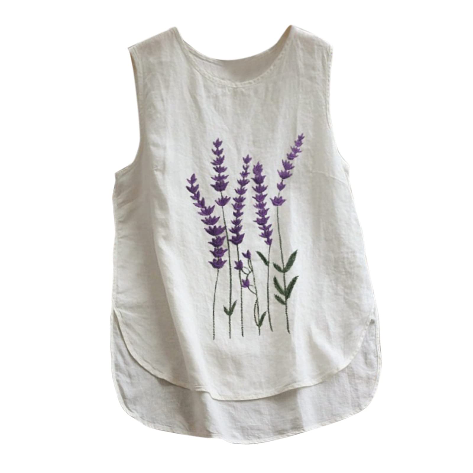 Vintage Lavender Print Round Neck Tank Tops for Women - Breathable Summer Athletic Tops - Perfect for Yoga, Gym, and Casual Wear