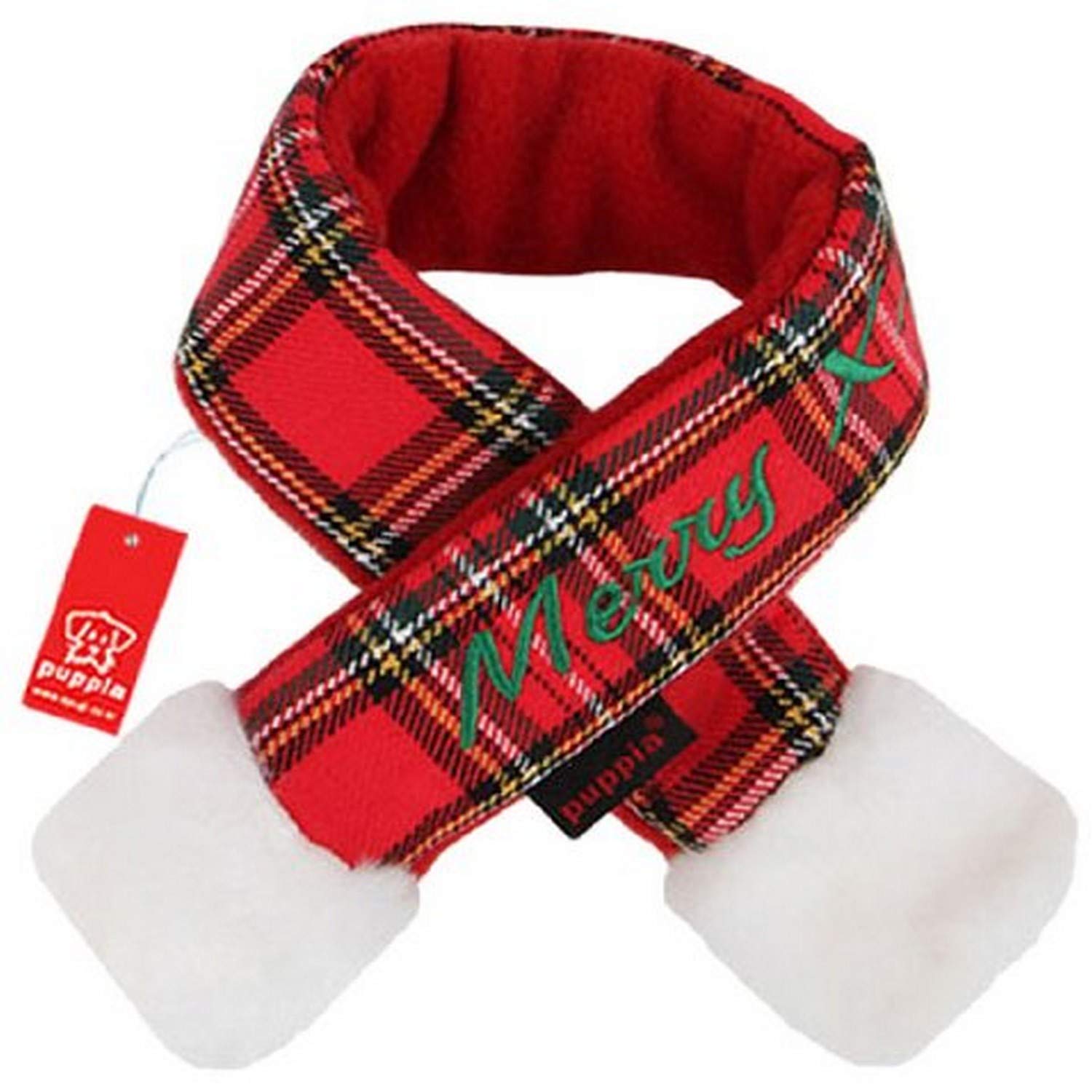 Puppia Santa Claus Dog Scarf - Medium Size, Checkered Red Plaid Pattern - Perfect for Christmas Pet Costumes & Holiday Photos