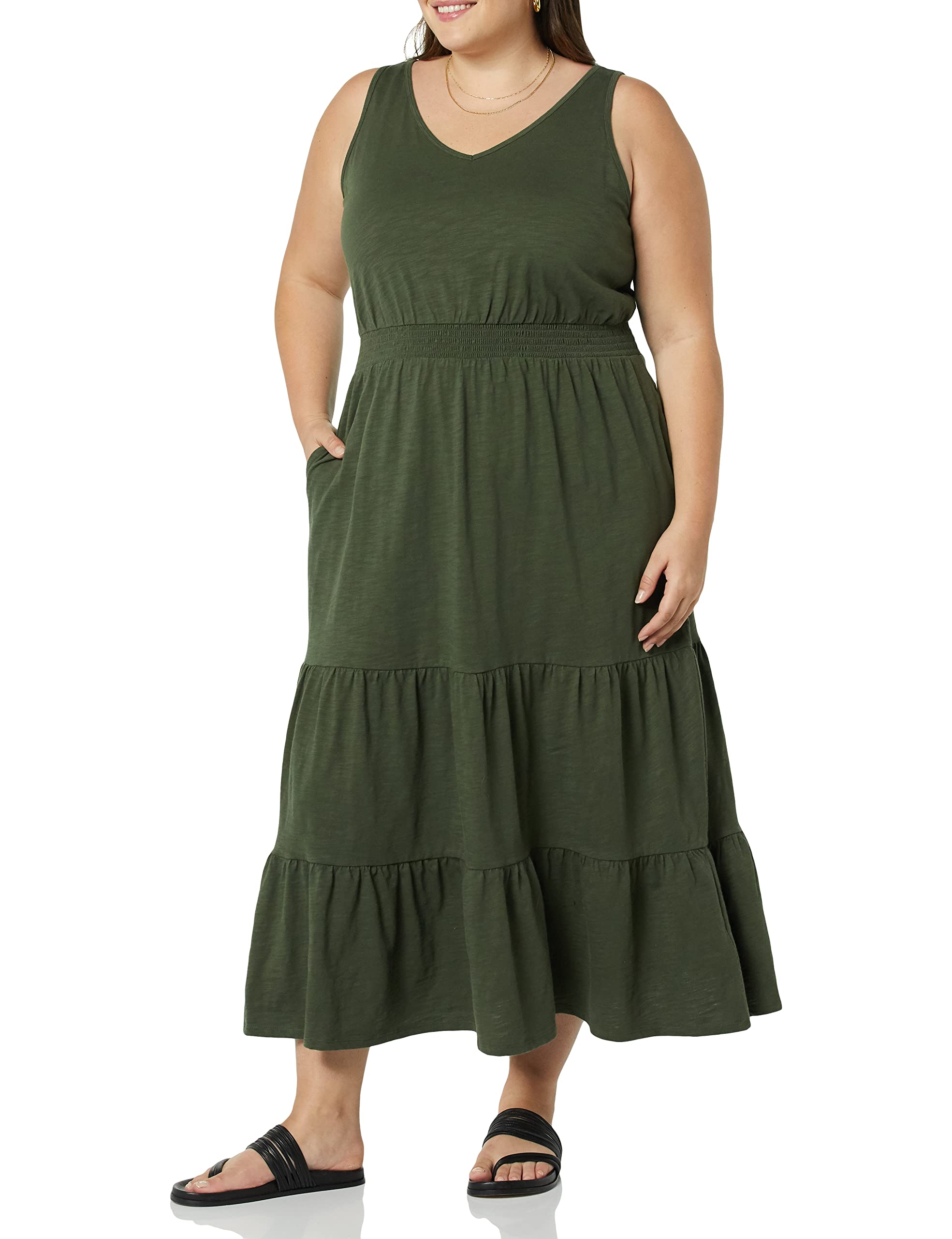Amazon Essentials Women's Sleeveless Elastic Waist Summer Maxi Dress - Flowy Casual Sundress for Beach, Vacation & Everyday Wear