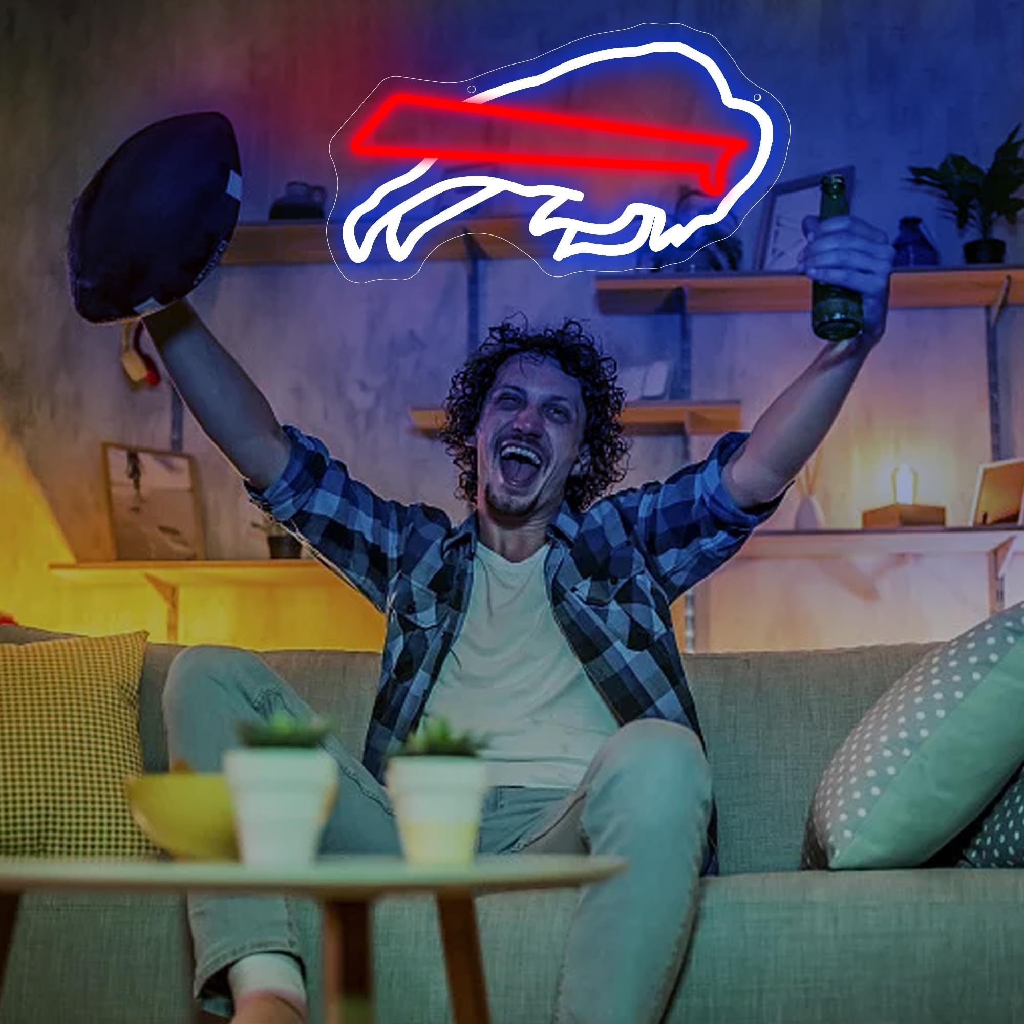 Buffalo Bills Team Logo Neon Sign - 15.4x10.9 Inch LED Football Light for Man Cave, Sports Bar & Game Room Decor - Perfect Gift for NFL Fans, Boys & Men - Wall Art for Bedroom, Pub or Club Parties