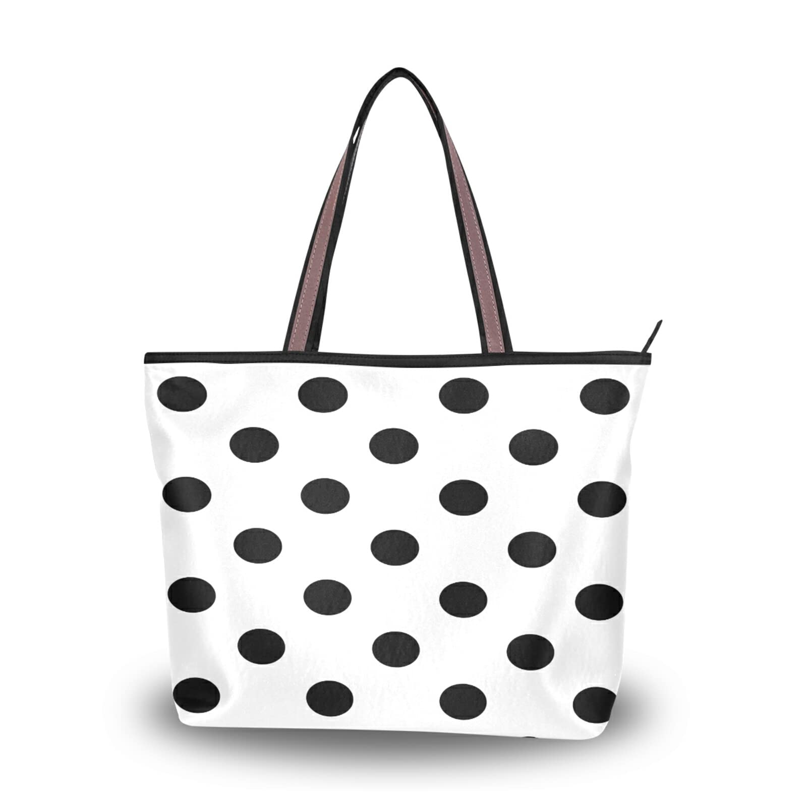 ALAZA Black Polka Dot Tote Bag for Women - Reusable Zippered Shoulder Handbag, Beach Bag, Travel Tote - Perfect for Shopping, Work, and Vacation Accessories