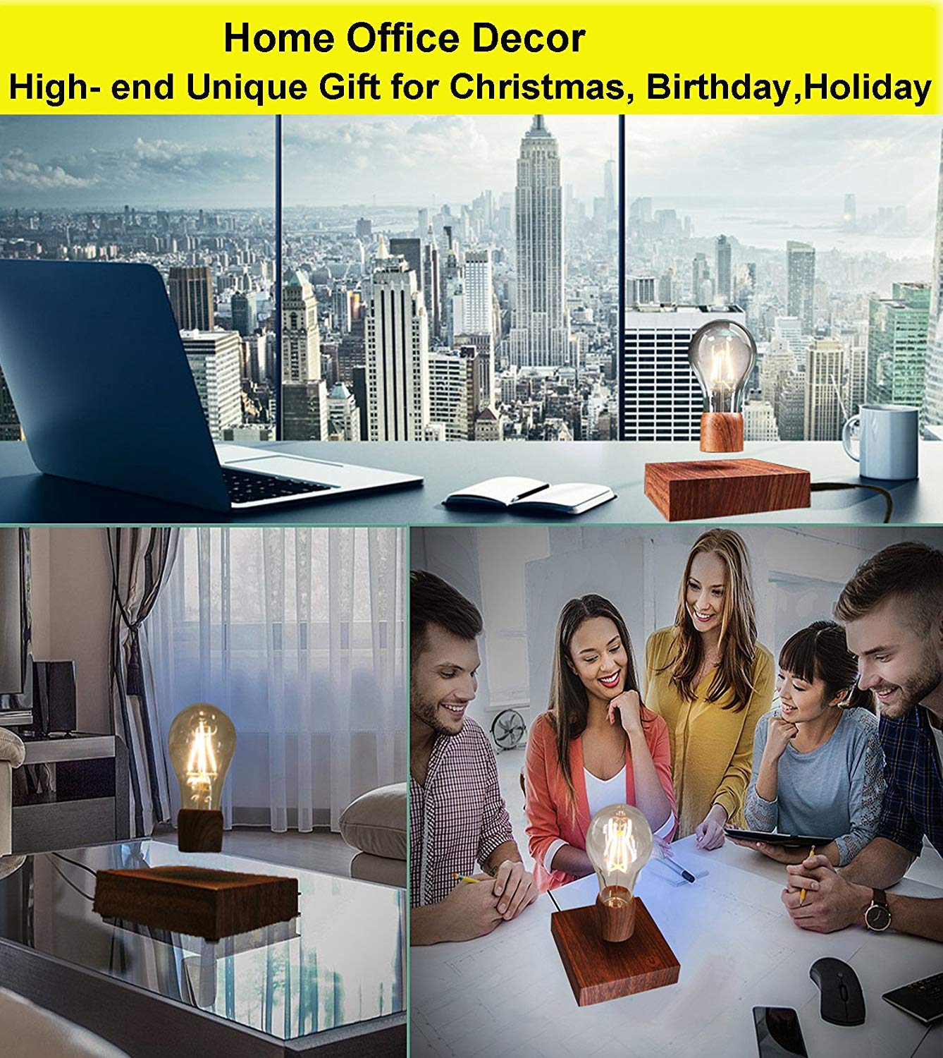 Magnetic Levitating Floating Wireless LED Light Bulb Desk Lamp - Unique Tech Gift for Home, Office, Bedroom Night Light & Modern Decor - Perfect for Study, Relaxation & Ambient Lighting