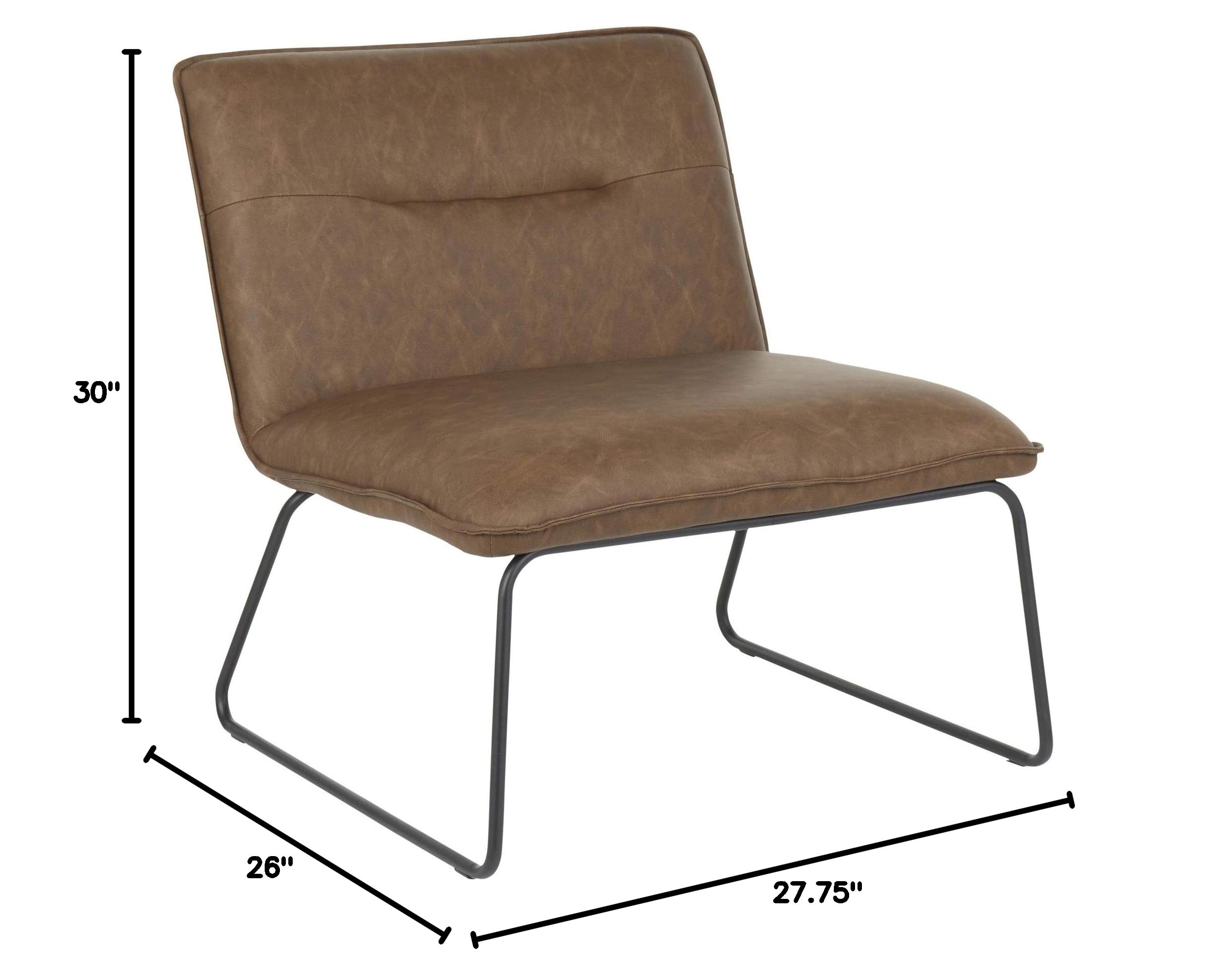 LumiSource Casper Leather Accent Chair - Armless Modern Lounge Chair in Black for Living Room & Bedroom - Industrial Style Comfortable Seating for Home Office, Reading Nook or Apartment Decor