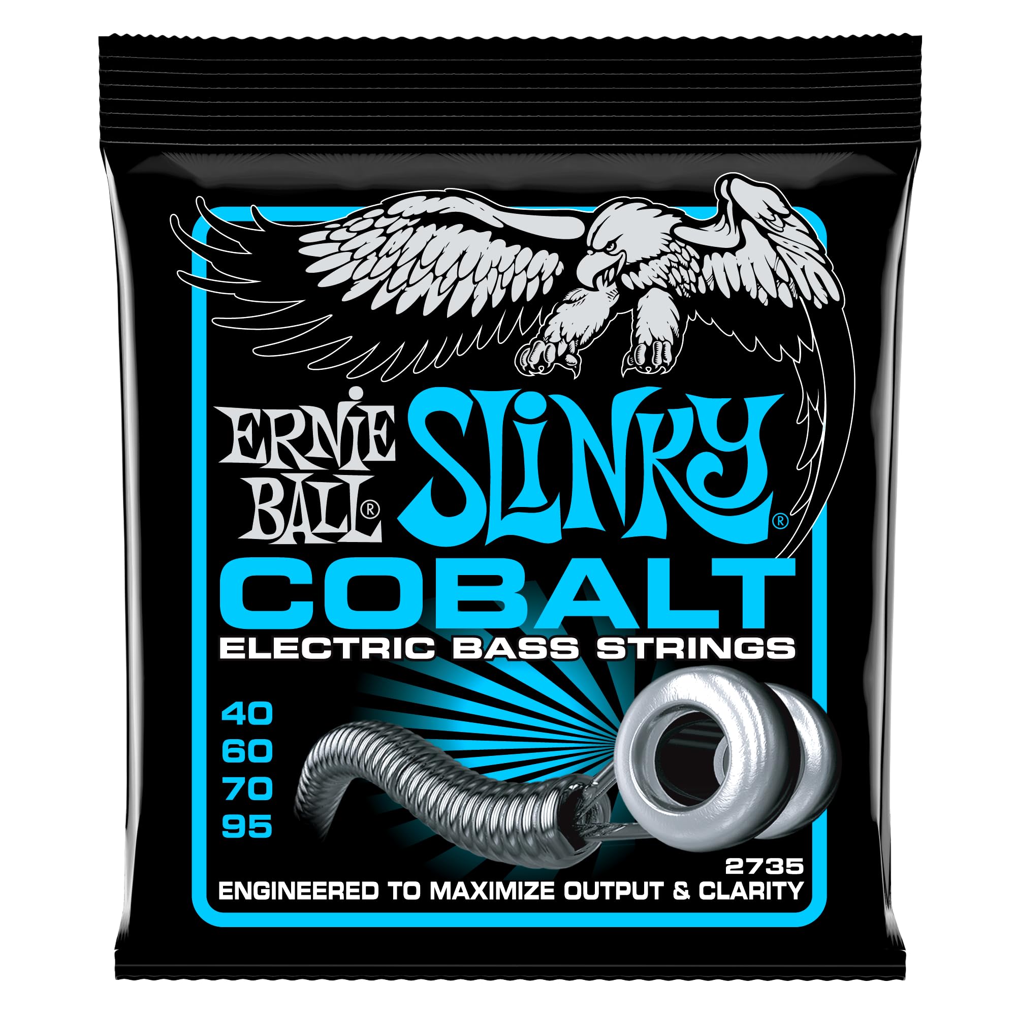 Ernie Ball Extra Slinky Cobalt Bass Guitar Strings 40-95 Gauge (P02735) - Premium Nickel Plated Steel for Enhanced Tone & Durability - Perfect for Rock, Metal & Studio Recording