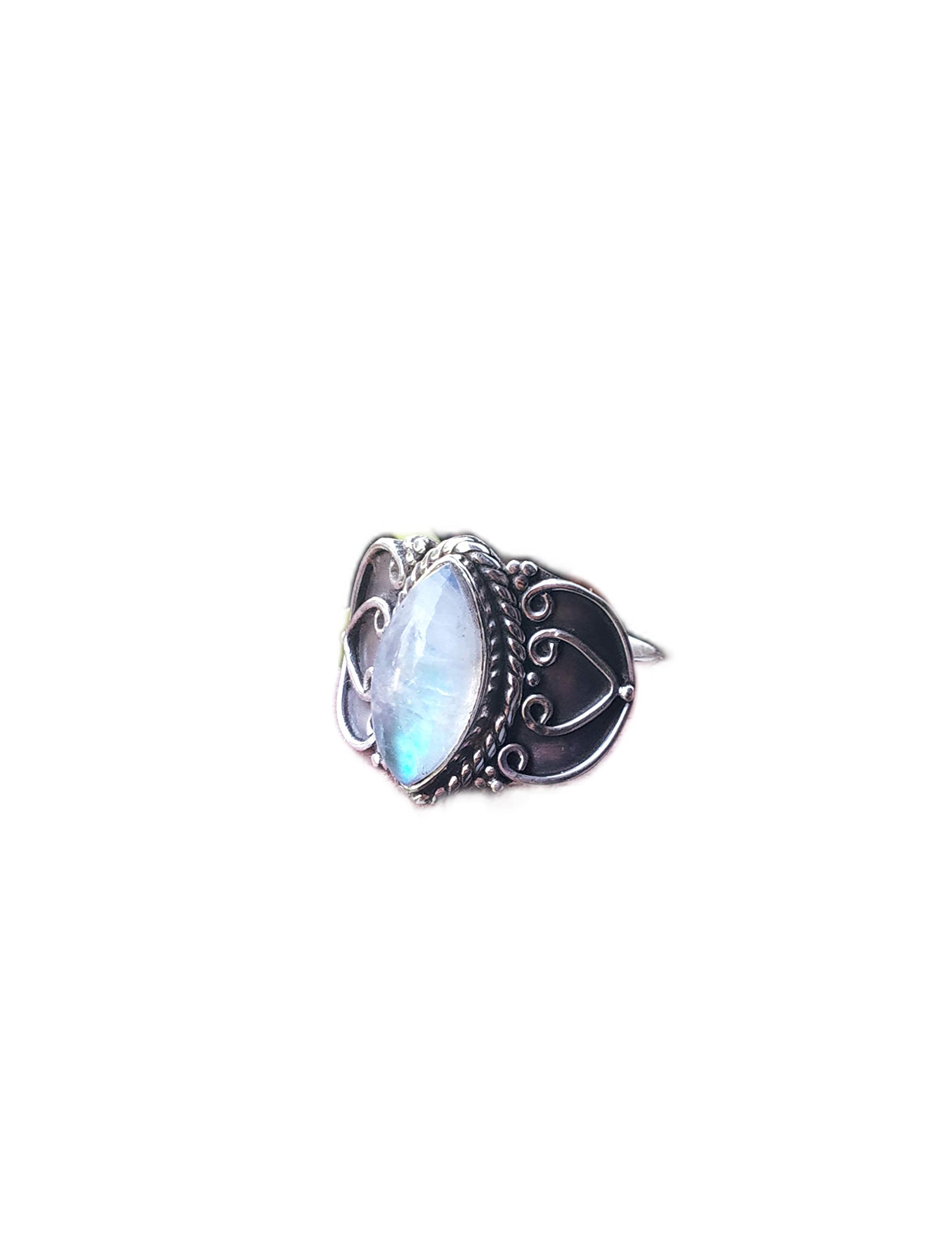 Rainbow Moonstone Ring - 925 Sterling Silver June Birthstone Jewelry, Marquise Cut Filigree Ring for Meditation & Healing | Boho Statement Bridal Gift for Women, Promise Ring for Her | Perfect for Spiritual Healing, Wedding Gifts & Everyday Boho Fashion