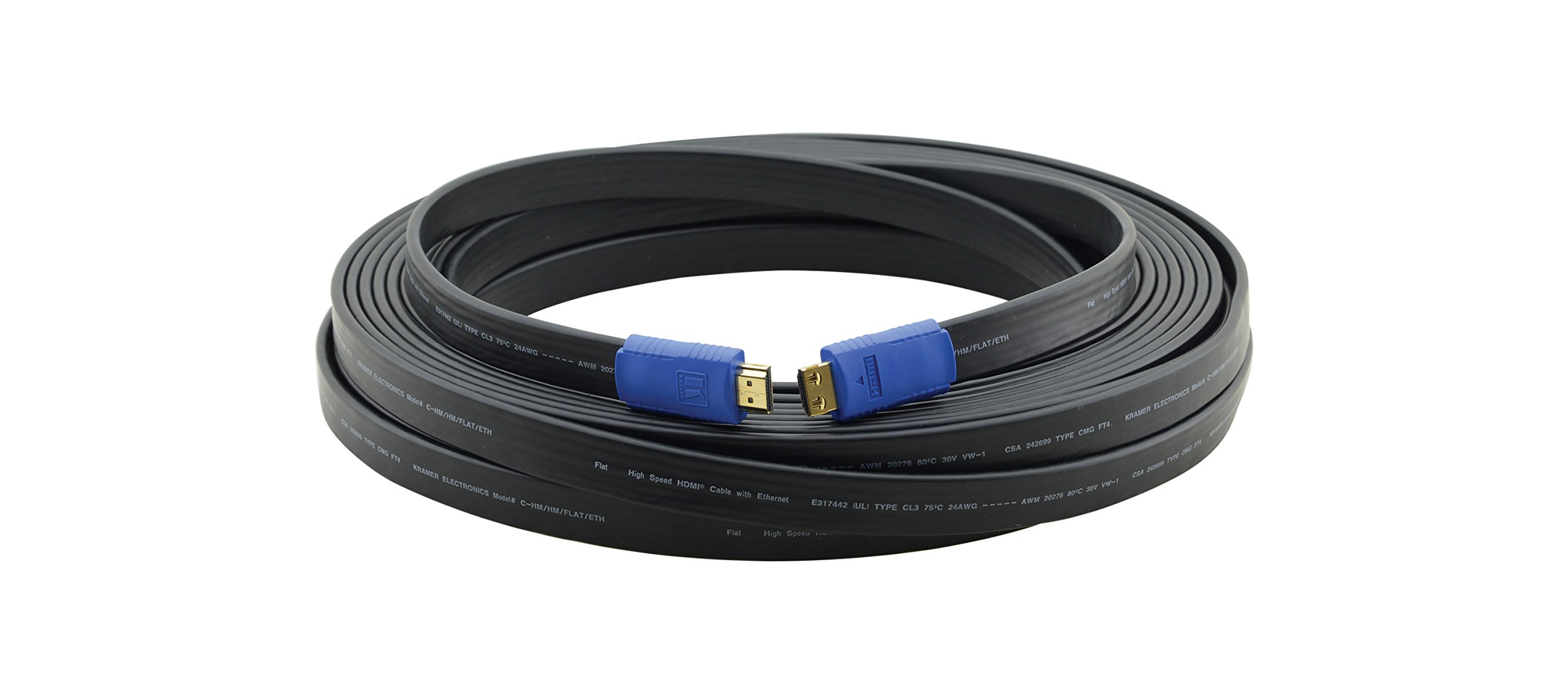 Kramer Electronics 50ft High-Speed HDMI Cable with Ethernet - 4K 60Hz, 18Gbps, HDR, ARC, Male to Male (C-HM/HM/FLAT/ETH) - Perfect for Home Theater, Gaming, and Professional AV Setups