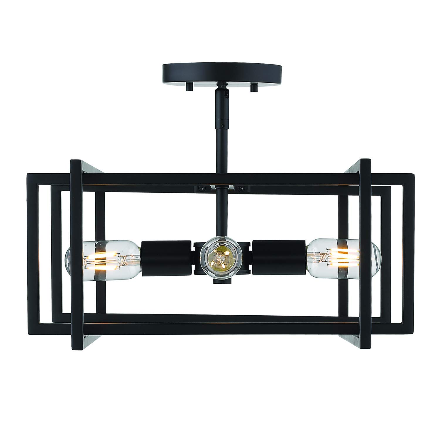 Tribeca Semi-Flush Ceiling Light Fixture - Matte Black Damp Rated - Golden Lighting 6070-SF BLK - Modern Indoor Lighting for Bedroom, Kitchen, Hallway & Entryway