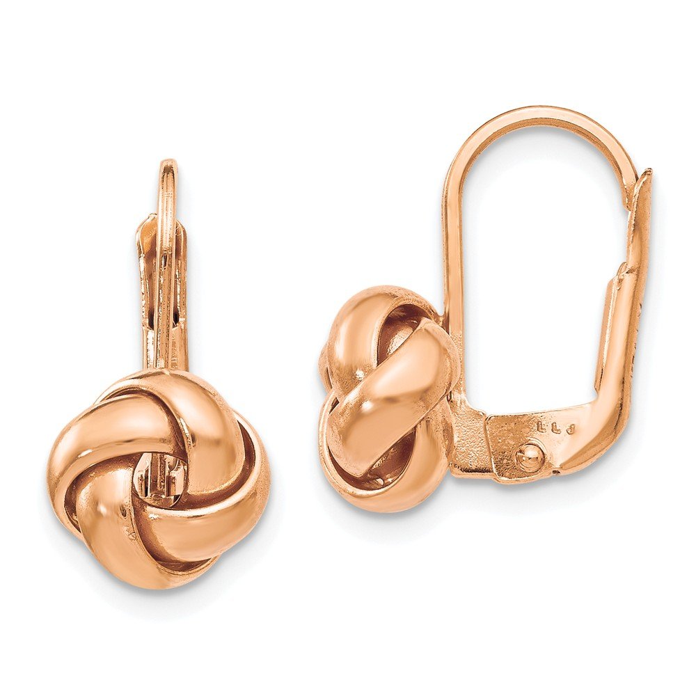 14K Rose Gold Polished Love Knot Leverback Earrings for Women - Elegant Dainty Jewelry Gift for Valentine's Day, Anniversary & Special Occasions
