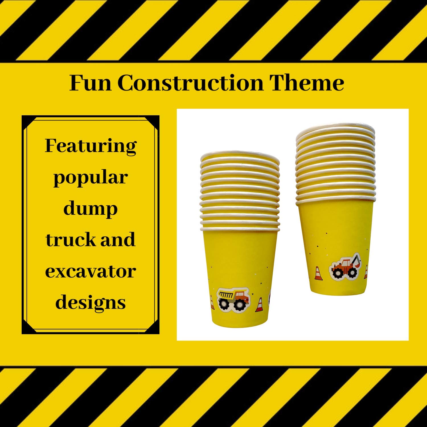DK&Co. At Home Construction Birthday Party Supplies Plate Set - 24pc Toddler Utensils, Excavator & Construction Theme Party Plates for Kids, Perfect for Digger Themed Celebrations & Baby Shower Events