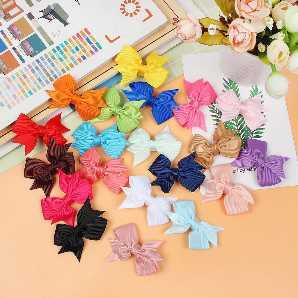 40Pcs Baby Hair Clips Set - 20 Colorful 2 Inch Grosgrain Ribbon Bows with Alligator Clips for Girls, Infants & Toddlers - Perfect for Parties, Daily Wear & Photo Shoots