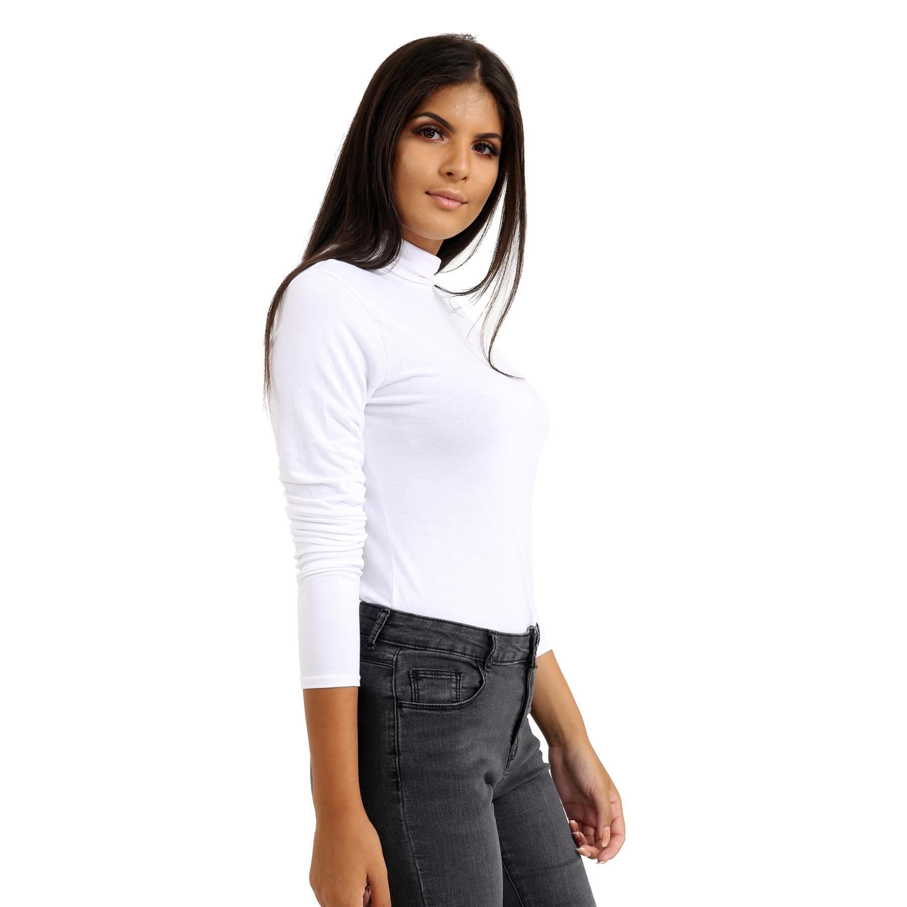 Janisramone® Women's Long Sleeve Compression Shirt - Thermal Undershirt with Turtle Neck for Workout & Layering - White (Perfect for Yoga, Running & Cold Weather)