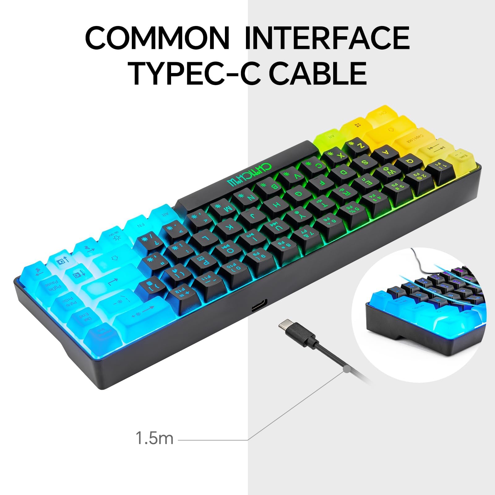 CHONCHOW Mini RGB 60% Mechanical Gaming Keyboard - 68 Key Compact USB Wired Backlit Keyboard with Rainbow Lighting for PC, Laptop, Xbox, PS4, PS5 - Perfect for Gaming, Office Work & Small Desks (Black-White)