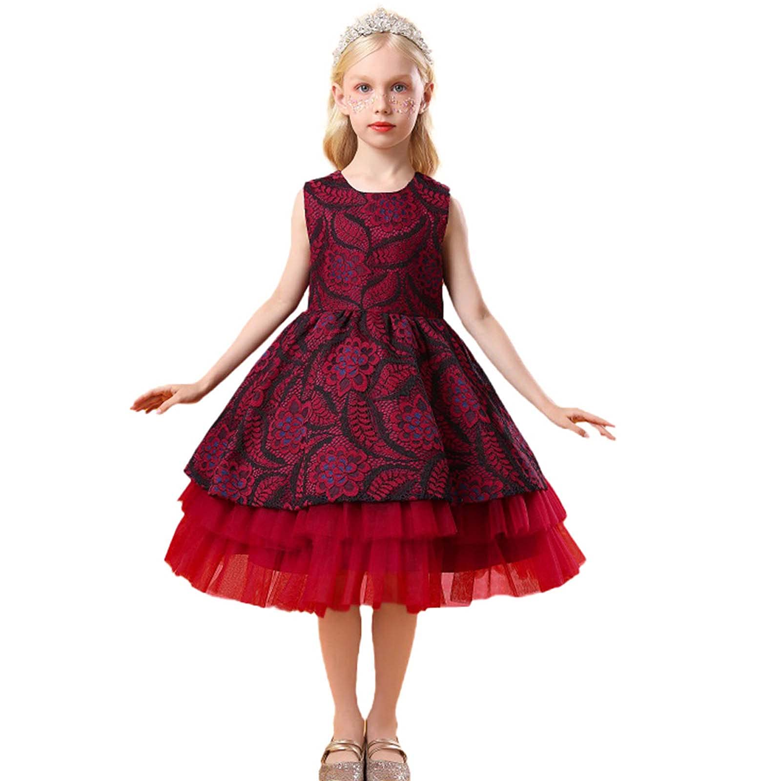 KISSOURBABY Girls Sleeveless Embroidery Princess Dress - A-Line Flower Girl Pageant Gown with Tulle Skirt for Weddings, Birthday Parties & Special Occasions