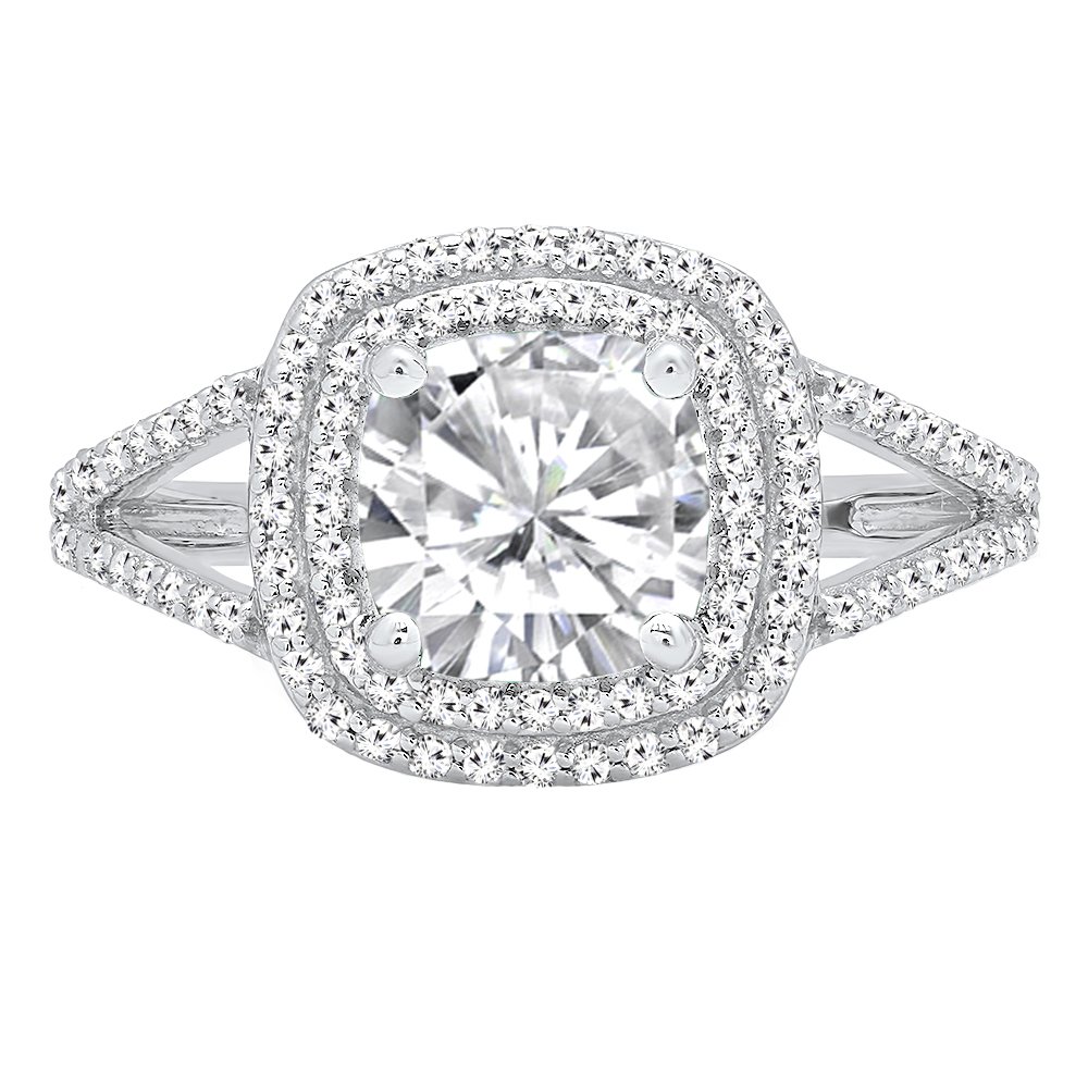 Dazzlingrock 7mm Cushion Cut Lab-Created Gemstone & Round White Diamond Engagement Ring for Women - Sterling Silver Wedding Band, Anniversary Gift, Proposal Jewelry