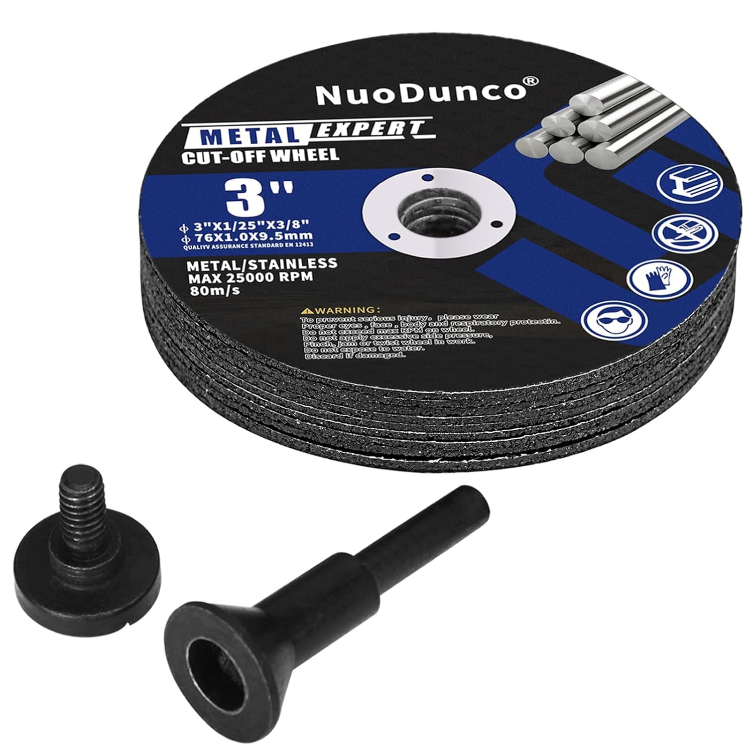 NuoDunco 10-Pack 3-Inch Cut Off Wheels for Die Grinder – 3” x 1/25” x 3/8” Metal & Stainless Steel Cutting Discs with 1/4