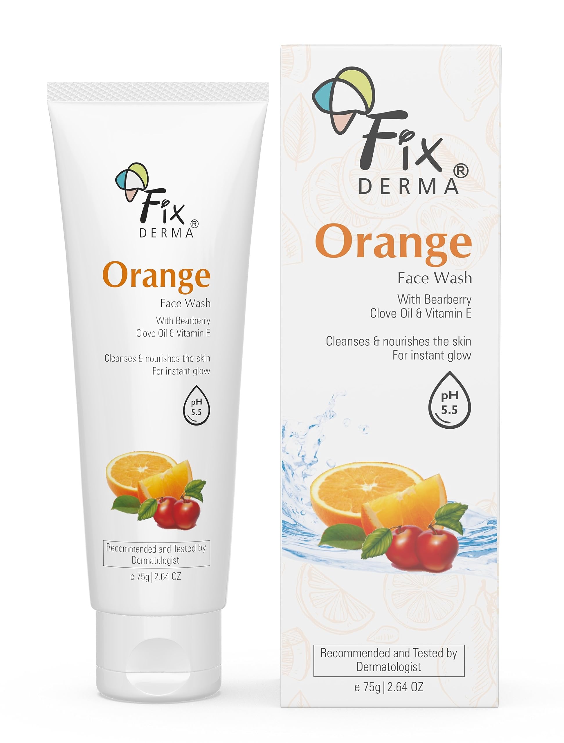 Fixderma Orange Face Wash with Vitamin E & Bearberry - Tan Removal & Brightening Cleanser for Oily, Dry & Combination Skin - Gentle Daily Face Wash for Men & Women (75g) - Perfect for Morning & Night Skincare Routine