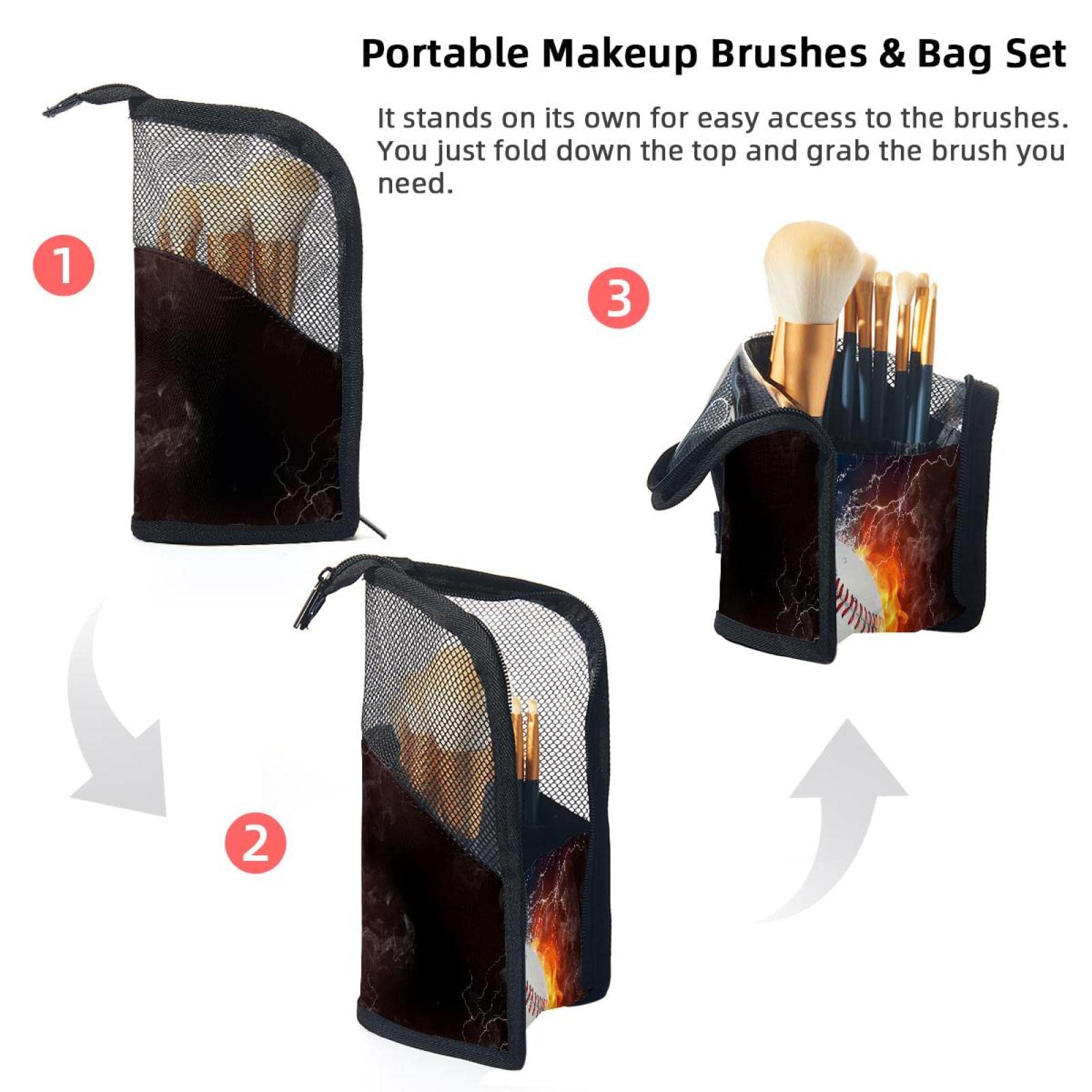 12-Piece Makeup Brush Organizer Bag with Baseball Design - Waterproof & Portable Makeup Brush Holder Case for Travel & Professional Makeup Artists
