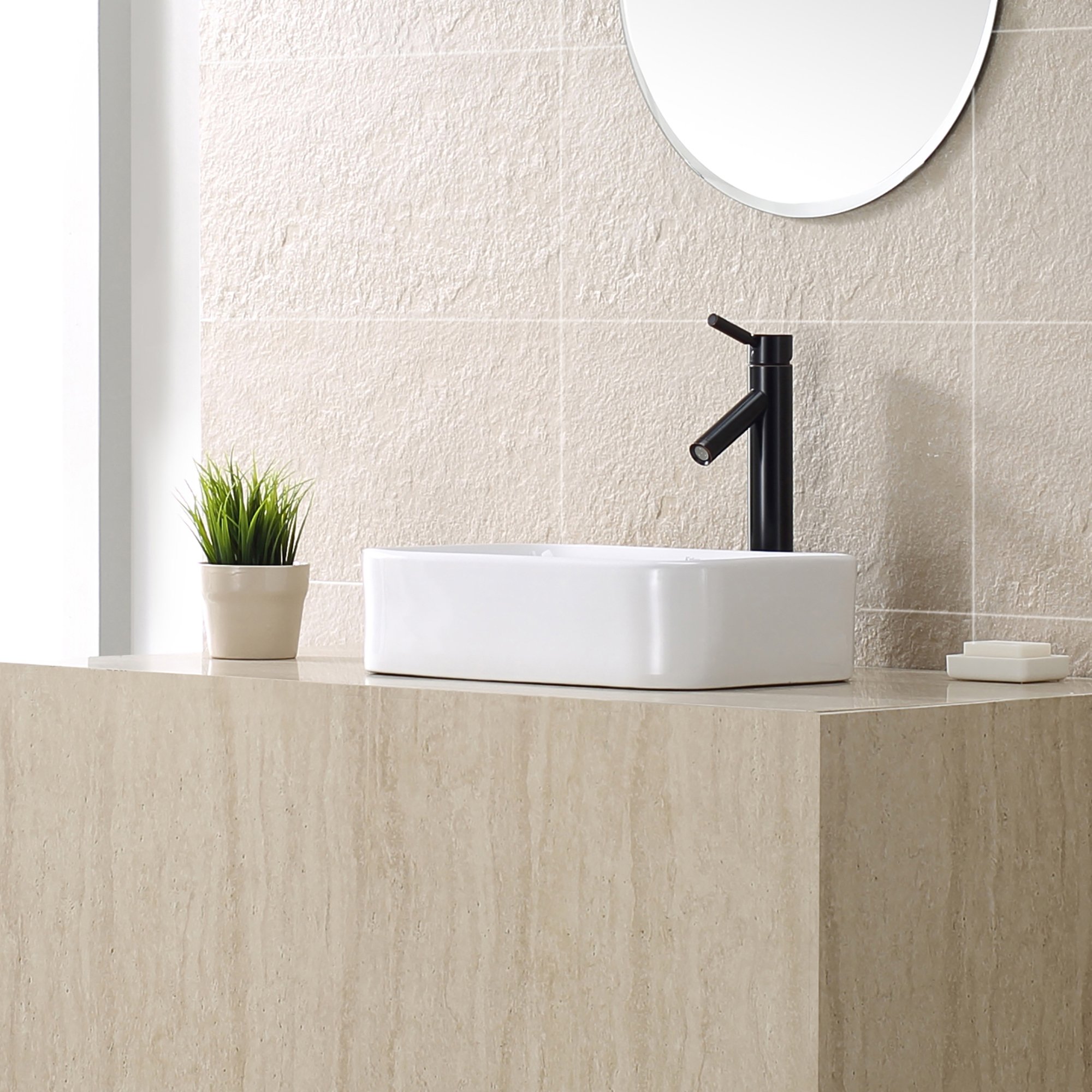 Kraus KCV-122-ORB White Rectangular Ceramic Bathroom Sink with Pop-Up Drain in Oil Rubbed Bronze Finish - Perfect for Modern Vanities and Powder Rooms