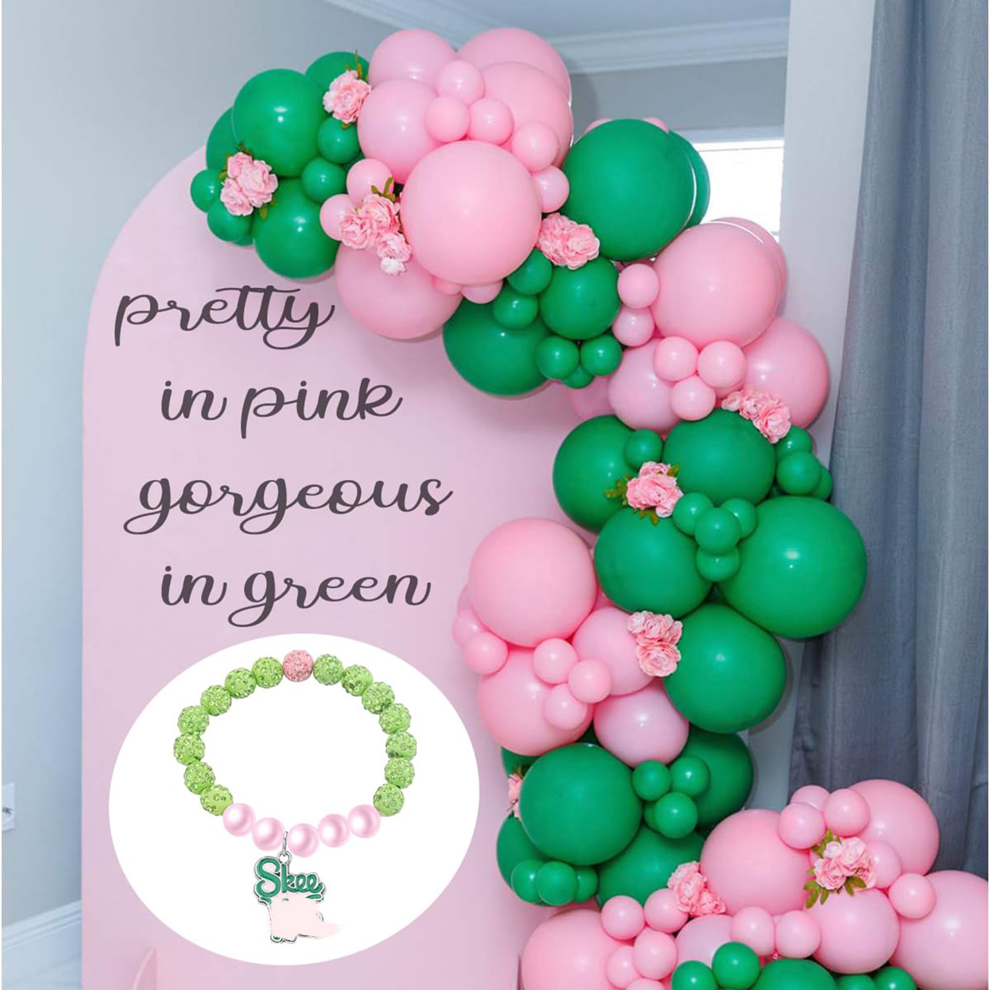POTIY Sorority Graduation Gift - Pink and Green Beaded Bracelet for Women | Sisterhood Jewelry, College Graduation Accessories | Perfect for Greek Life Events, Graduation Parties & Sister Gifts