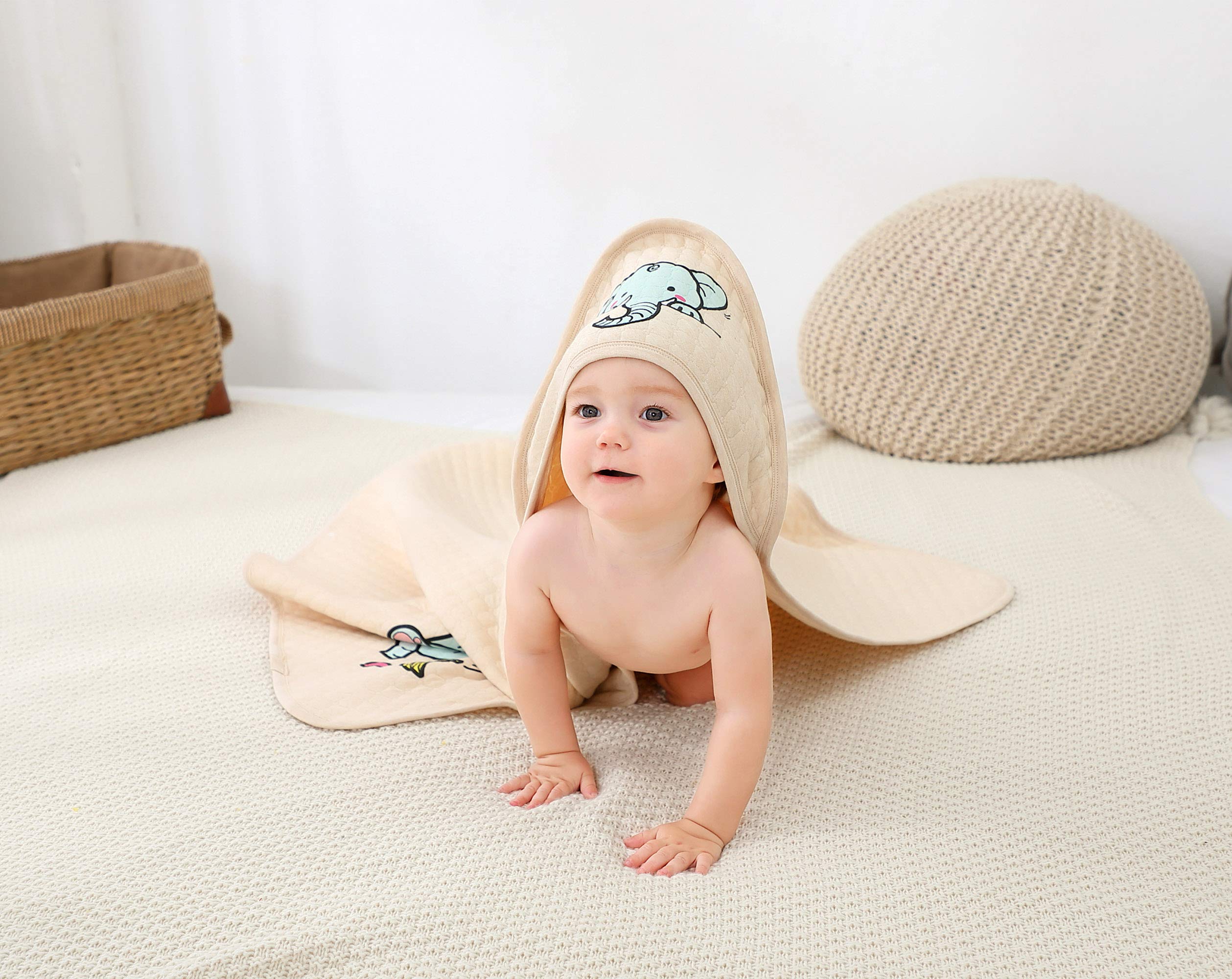 Organic Cotton Baby Wearable Blanket with Elephant Print - Soft Hooded Sleep Sack for Newborns & Infants | Cozy Nursery Essential for Naptime & Bedtime