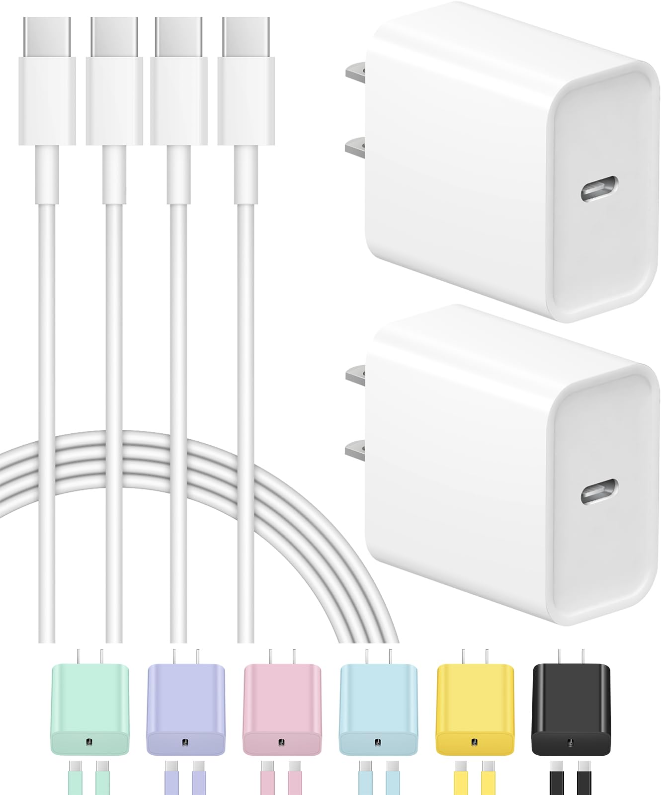 Fast Charging USB C Charger Block 2-Pack with 6FT Cord - Compatible with iPhone 16/16 Plus/16 Pro/16 Pro Max & iPhone 15 Series, Samsung Galaxy - Perfect for Home, Office & Travel Charging Needs