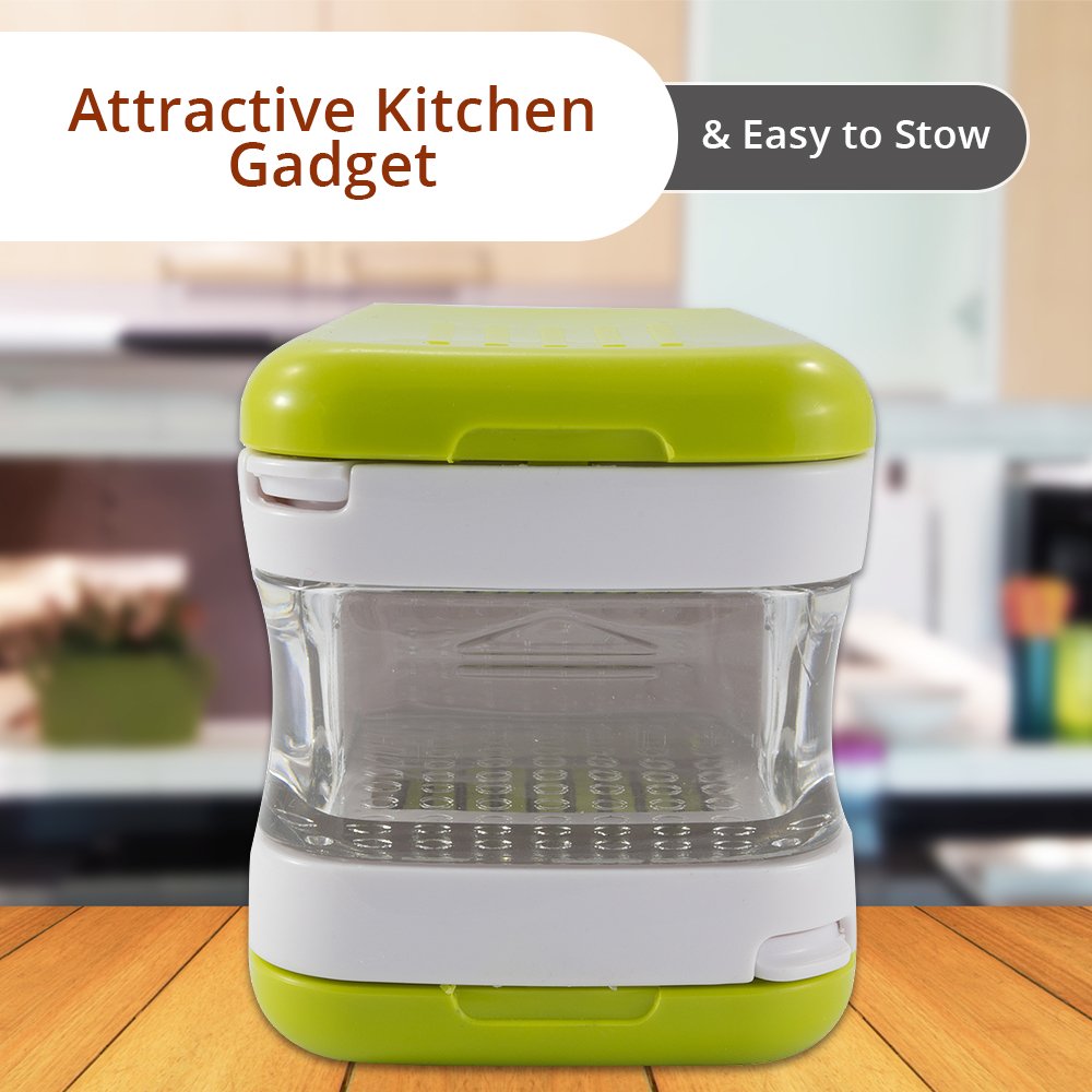 Premium Mini Garlic Press - Stainless Steel Garlic Crusher & Mincer with Ergonomic Handle - Perfect for Cooking, Baking & Meal Prep - Green