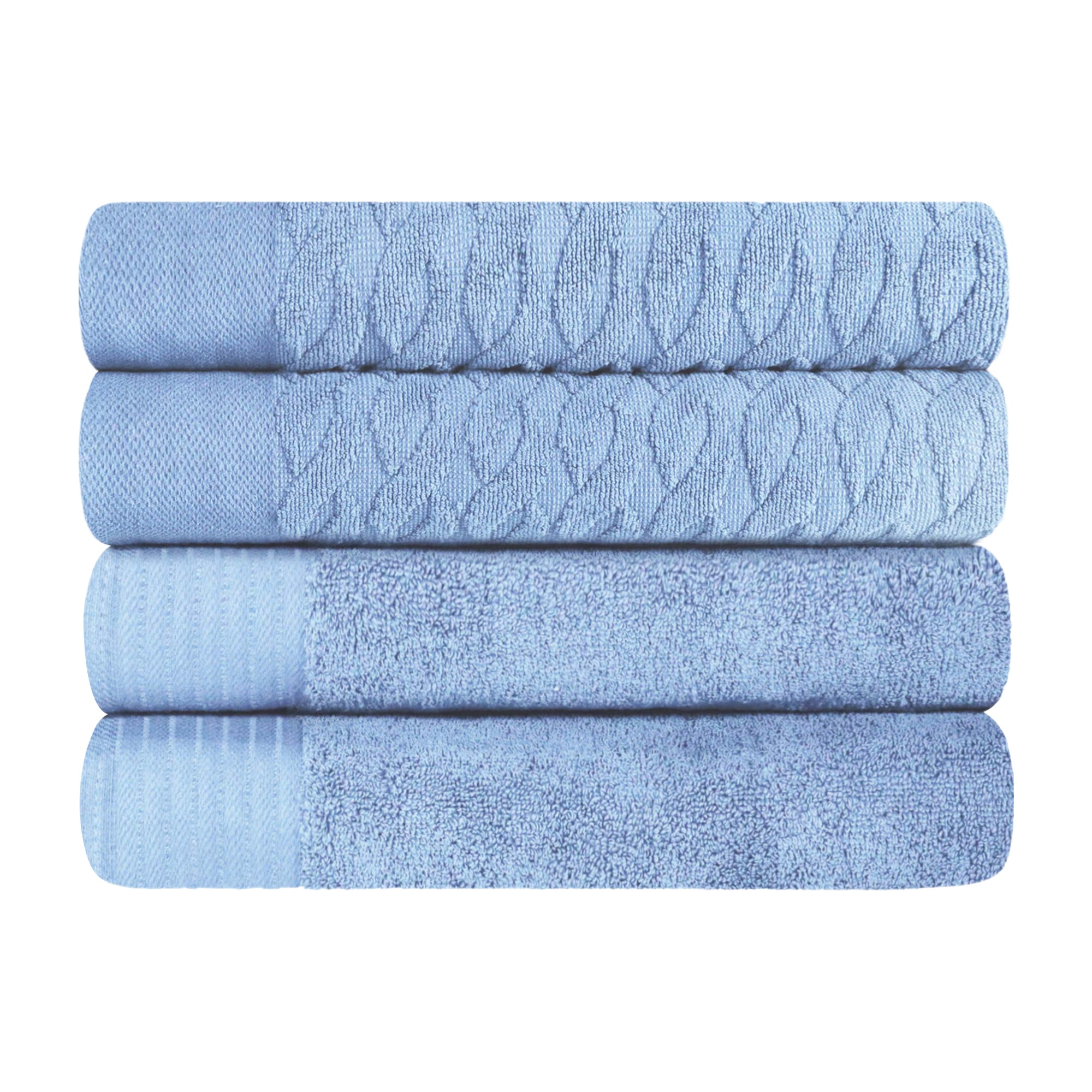 Premium Turkish Cotton Jacquard Herringbone & Solid 4-Piece Bath Towel Set - Ultra Soft & Absorbent Luxury Towels for Spa, Bathroom & Beach Use