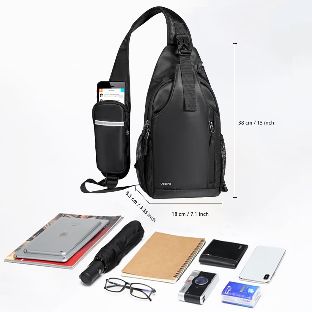 Voova Sling Bag Crossbody Backpack for Men & Women - Waterproof Chest Shoulder Bag for Travel, Hiking & Daily Use - Compact Lightweight Daypack (Black) | Perfect for Outdoor Adventures, Commuting & Casual Wear