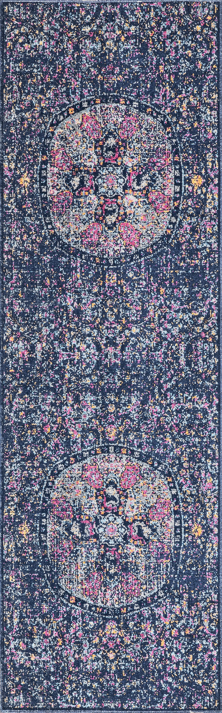 Floral Mandala Area Rug - Navy Blue Bohemian Design for Living Room, Bedroom, or Meditation Space
