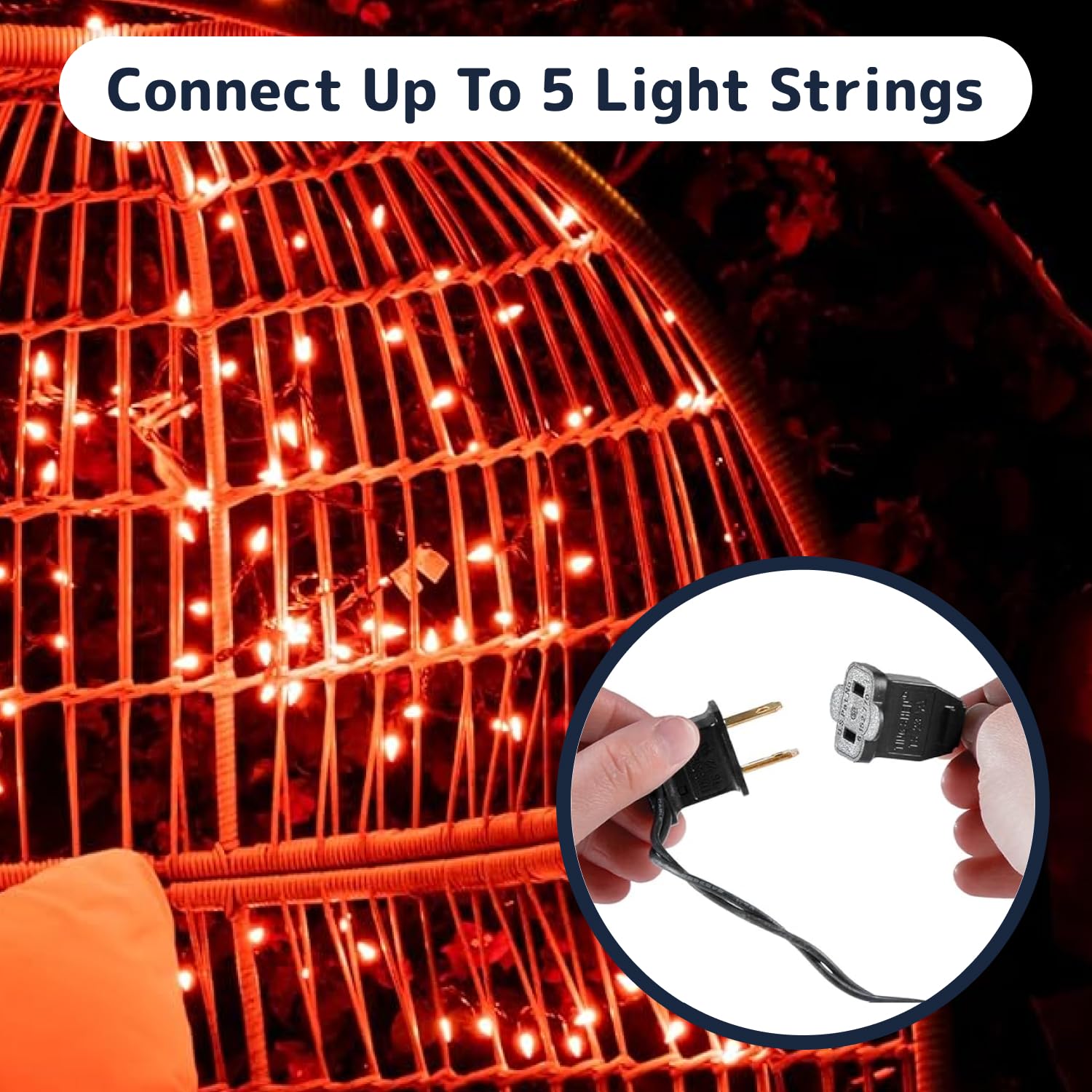 PREXTEX Halloween String Lights - 20ft 100 LED Orange Twinkle Lights with Black Wire for Indoor & Outdoor Decor - Perfect for Halloween Party, Mardi Gras, Christmas & Holiday Decorations
