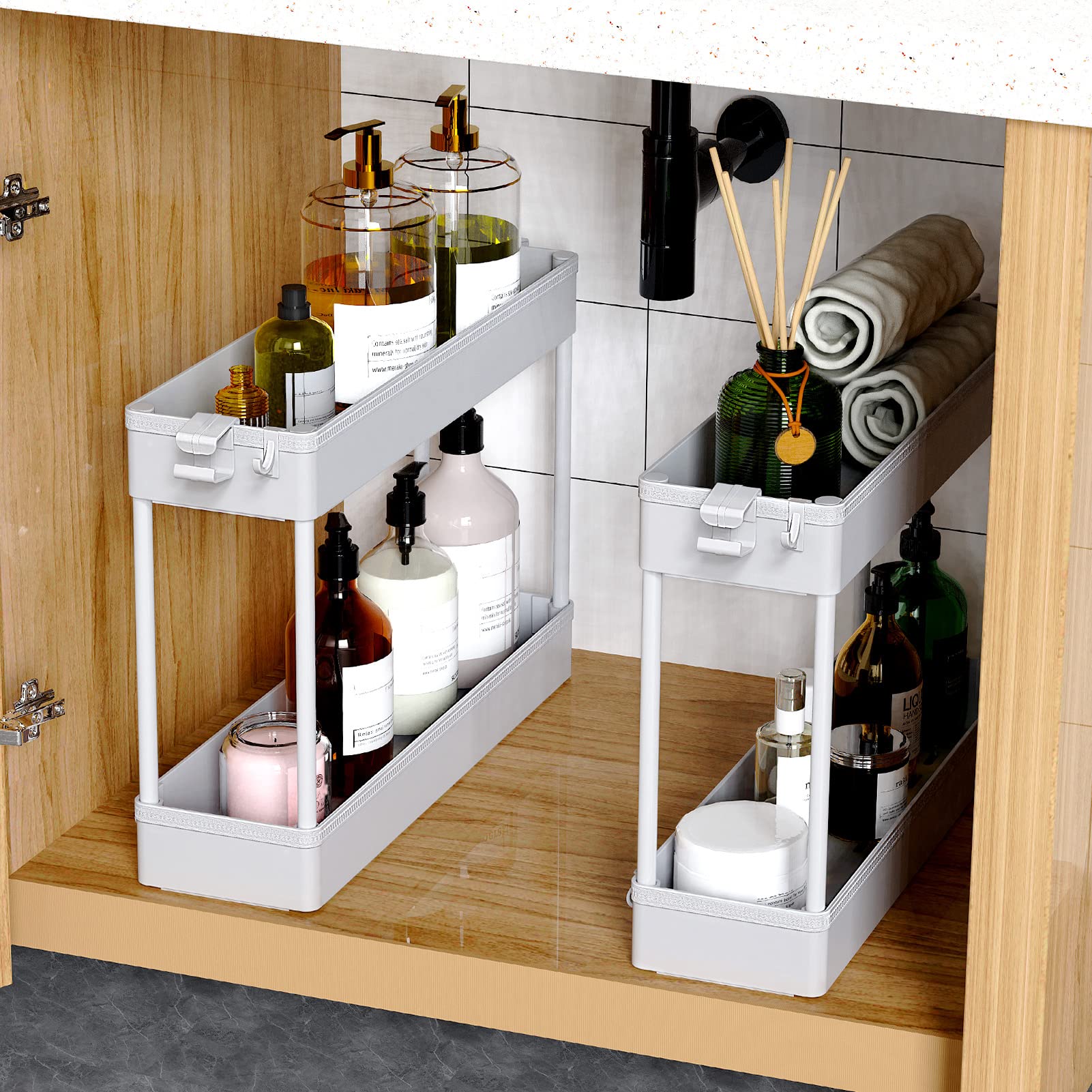 SPACEKEEPER 4-Tier Slim Rolling Storage Cart - Mobile Organizer with Wheels for Bathroom, Kitchen, Laundry & Small Spaces - Gray Utility Cart Tower for Home Organization & Storage Solutions | Perfect for Narrow Areas, Closet Organization & Apartment Living
