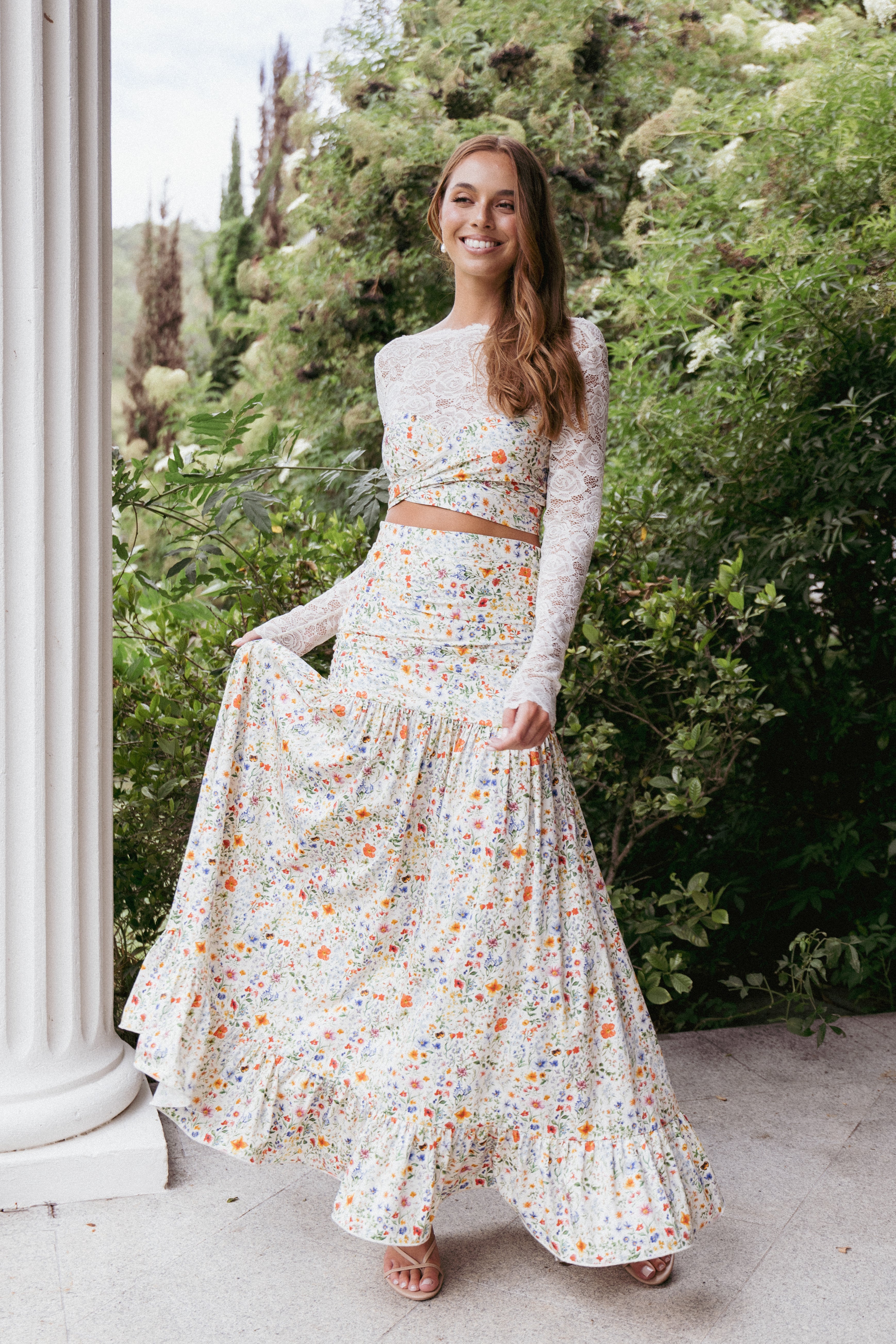 Dara Maxi Skirt - Floral Garden Print Long Skirt for Women | Boho Summer Beach Dress, Casual Outfit & Vacation Wear