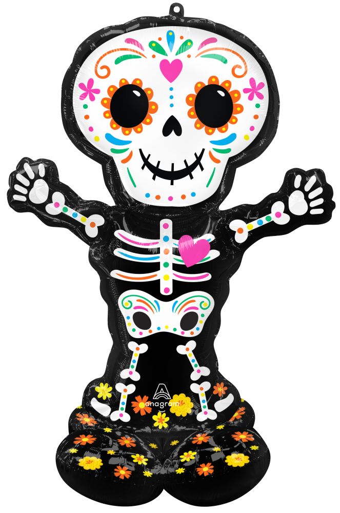 Colorful Day of the Dead Standing Sugar Skull Balloon - Perfect for Halloween Decorations, Mexican Fiesta Party Supplies & Dia de los Muertos Celebrations