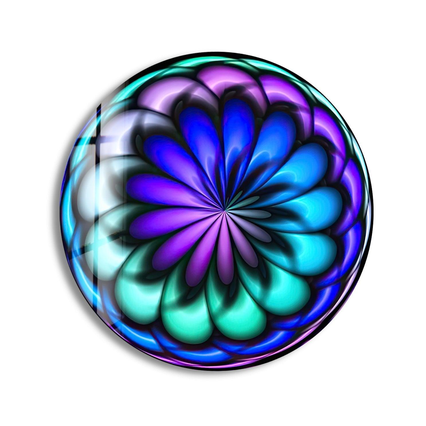 Abstract Colored Radial Shape Round Glass Wall Art - Modern Home Decor for Living Room, Bedroom, Office | Handmade Glass Circle Artwork for Wall Decoration