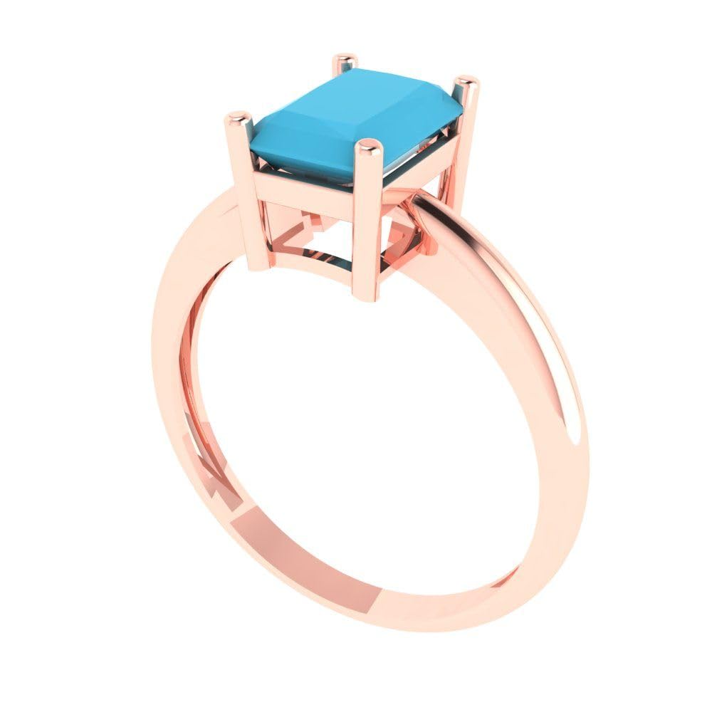 1.75ct Radiant Cut Simulated Turquoise Solitaire Ring - 18K Rose Gold Engagement, Wedding, Anniversary Jewelry for Women | Perfect for Bridal, Promise Rings & Special Occasions