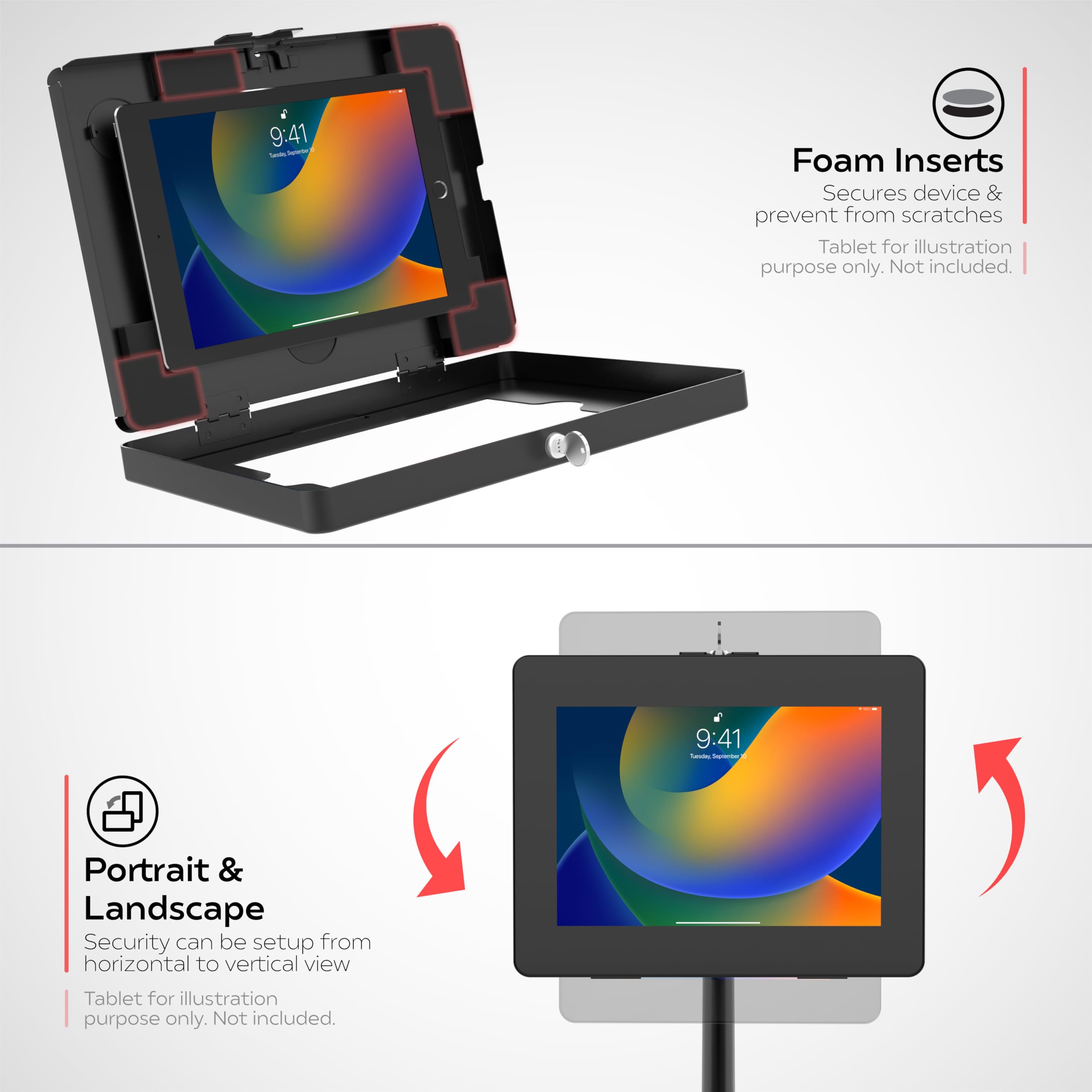 Secure CTA Locking Tablet Mount with USB Hub & Protective Enclosure - Compatible with iPad Pro 11-inch (M4/A16), iPad Air 11-inch (M3), iPad 10th Gen, Samsung Galaxy Tab & More - Perfect for Retail, Hospitality & Vehicle Use (Model: PAD-LTMUH2E)
