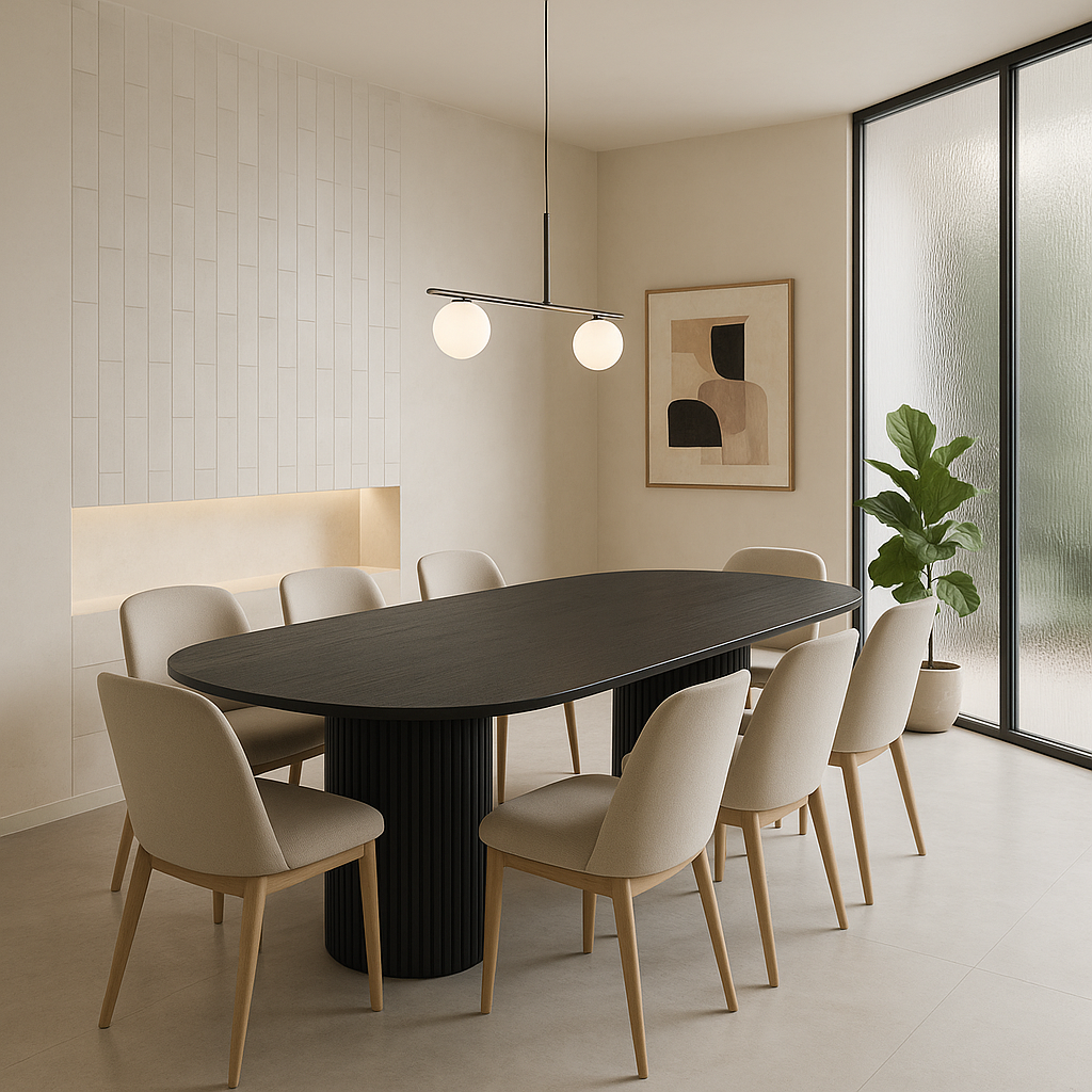 KELYN 220cm Black Dining Table - Modern Large Kitchen Table for Family Gatherings & Dinner Parties
