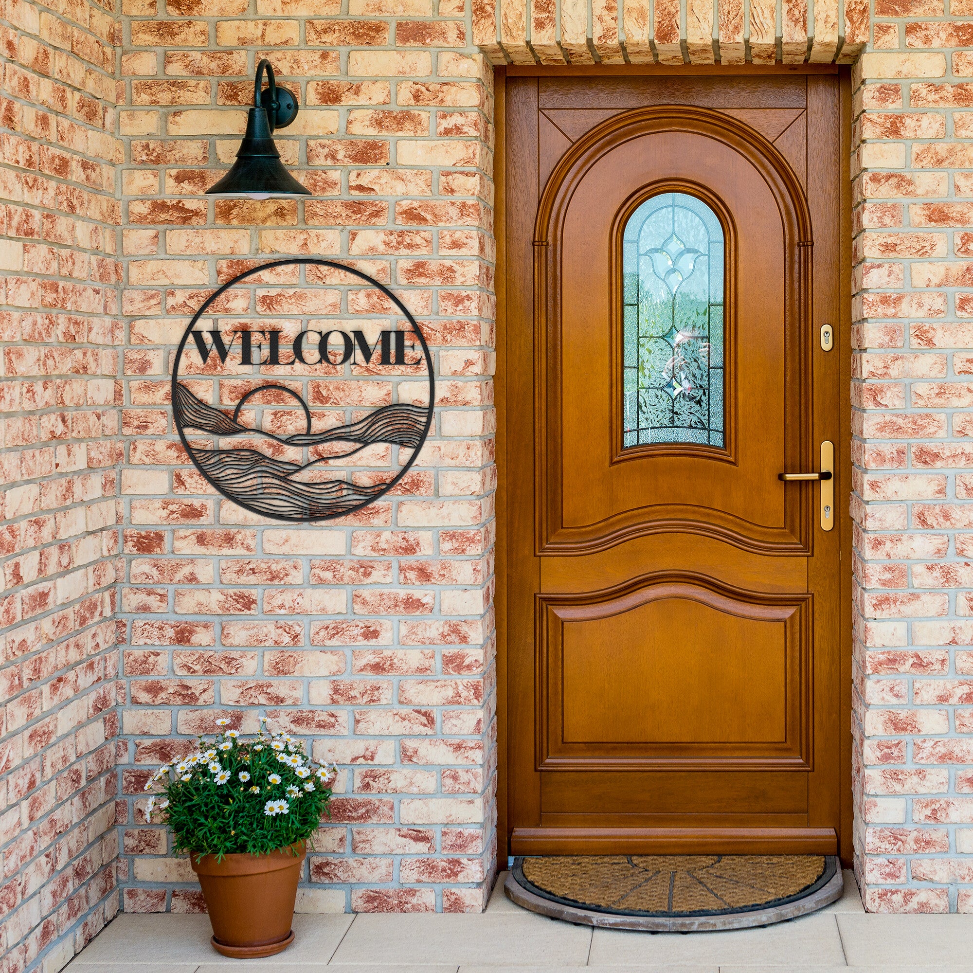 Bohemian Midwest Metal Wall Art - Circle Sun Welcome Sign in Multiple Sizes & Colors | Perfect for Home Decor, Garden, and Outdoor Spaces