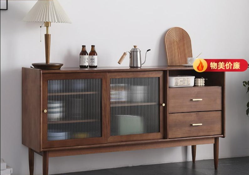 DECLAN Scandinavian Buffet Sideboard - Solid Wood Nordic Modern Dining Room Storage Cabinet for Living Room, Entryway, and Home Decor