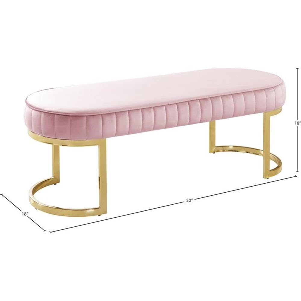 MAKLAINE Contemporary Upholstered Velvet Bench in Pink - Modern Living Room Seat, Bedroom Footstool & Entryway Decor