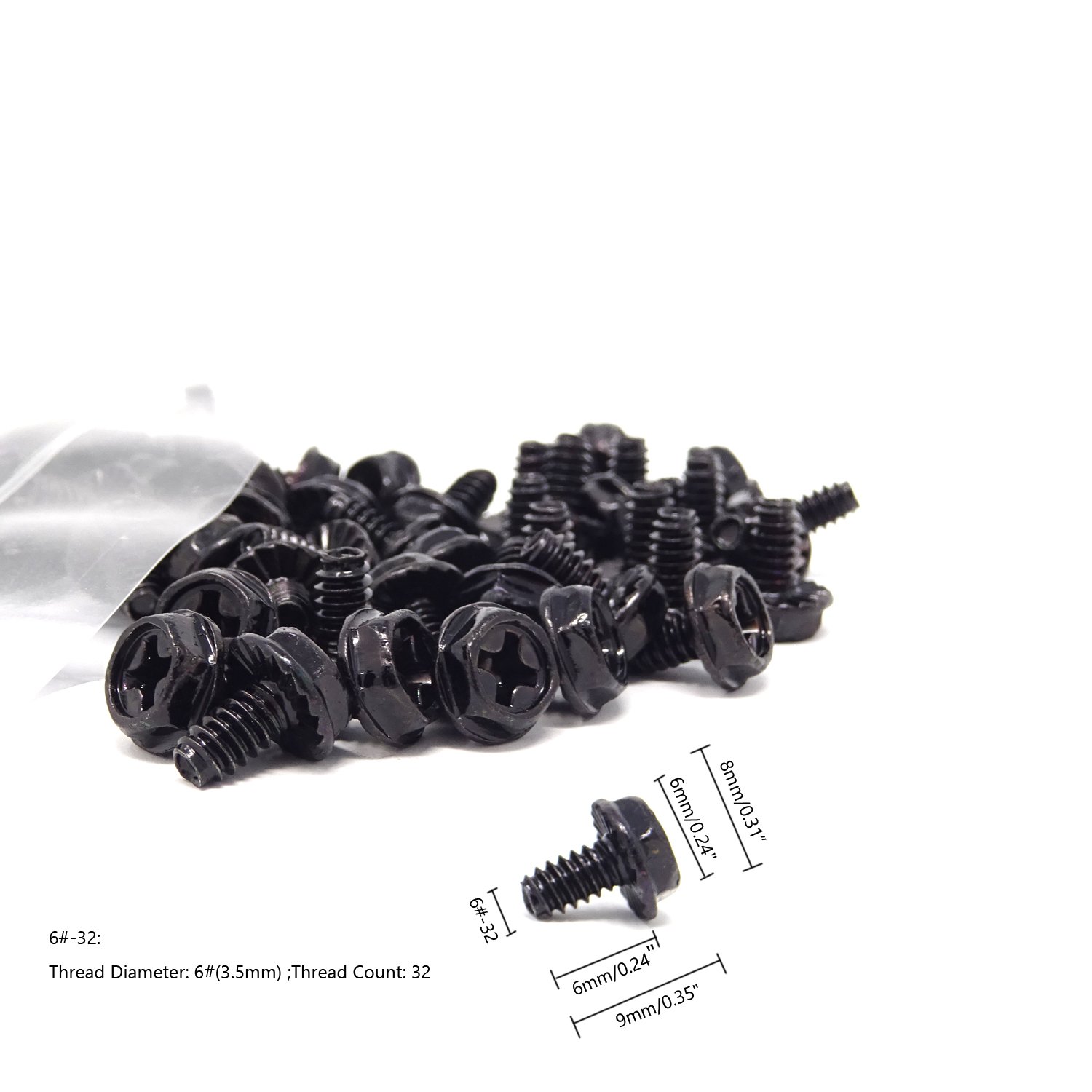 100PCS M3.5x6mm Phillips Hex Head Computer Screws - Black Zinc Coated PC Case Mounting Hardware for Computer Building, Repair & Maintenance | Ideal for DIY PC Assembly, Server Rack Installation & Electronics Projects