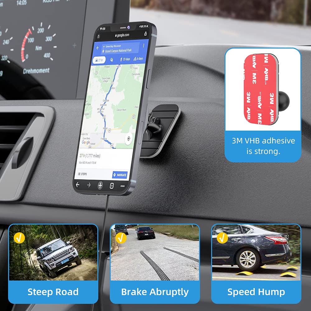 OHLPRO Magnetic Wireless Car Charger for iPhone 16/15/14/13/12 Series - 15W Fast Charging MagSafe Phone Holder with Extended Arm, Vent Clip Mount (Grey) | Perfect for Commuting, Road Trips & Hands-Free Navigation