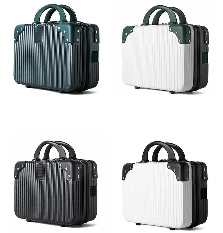 EVVIX 14 Inch Small Hard Shell Cosmetic Case - Travel Makeup Organizer for Women | Portable Carry-On Luggage, Kids Suitcase & File Storage Box | Durable ABS Mini Trunk in Royal Green & White | Perfect for Air Travel, Weekend Getaways & Home Organization