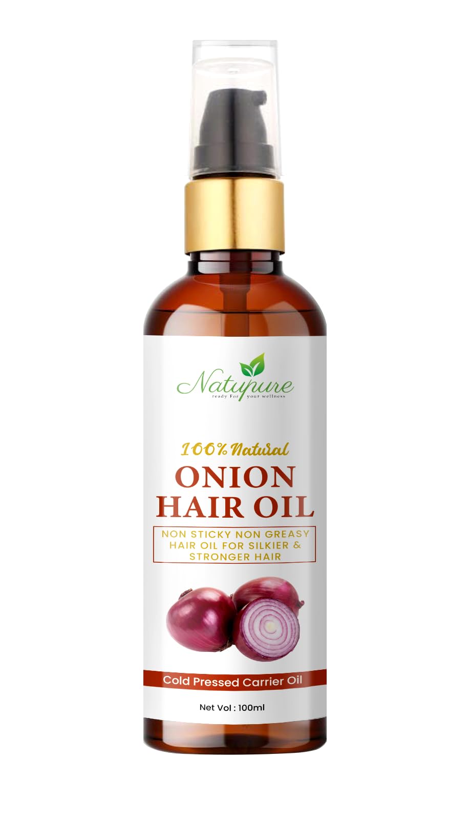 Natupure Onion Hair Oil for Hair Growth - 100% Natural & Therapeutic Grade Scalp Treatment (100ml) - Promotes Thicker, Stronger Hair & Reduces Hair Loss for Men & Women