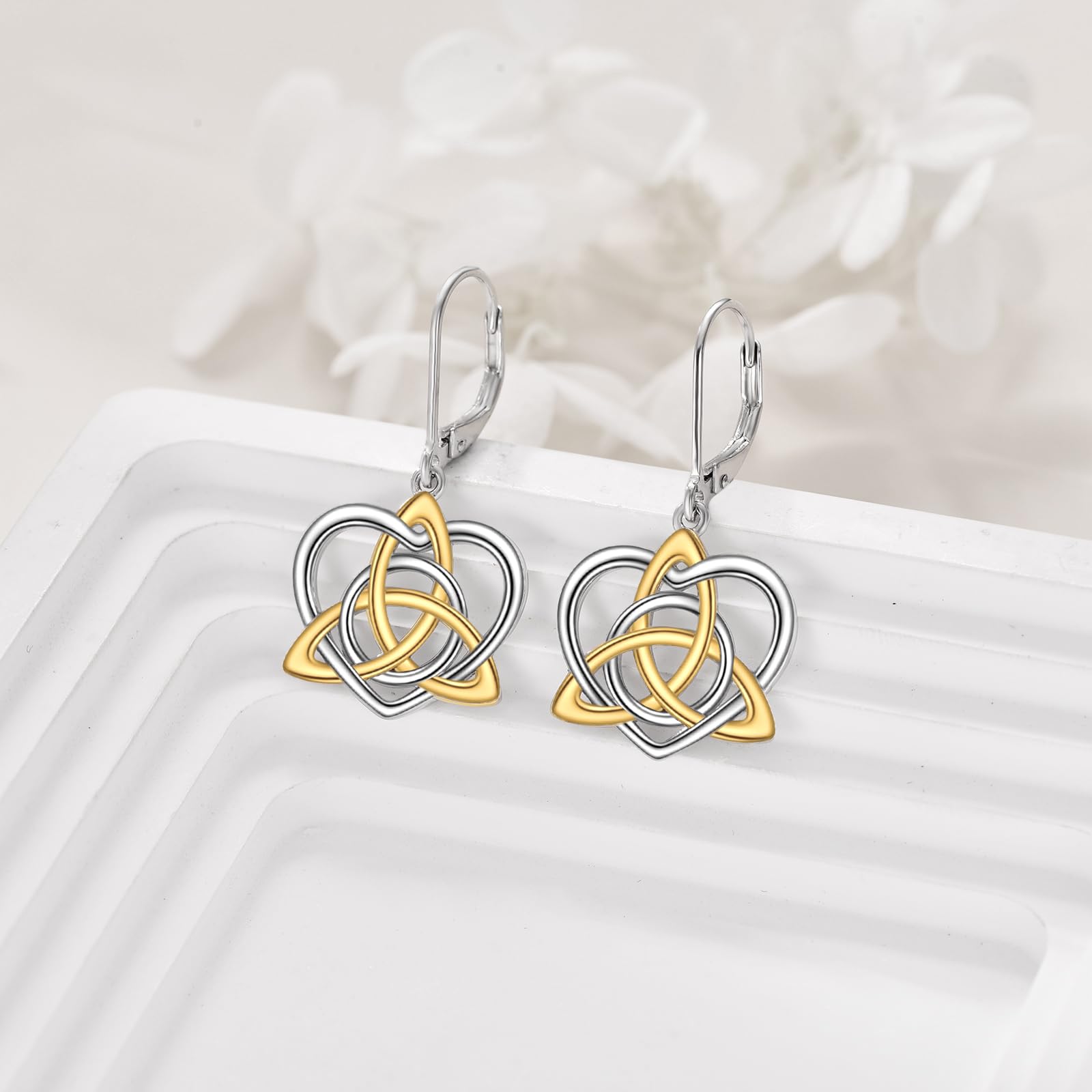 Sterling Silver Celtic Knot Dangle Earrings with Love Heart Drop - Irish Inspired Jewelry for Women & Girls | Perfect Christmas Gift, Birthday Present & St. Patrick's Day Accessory